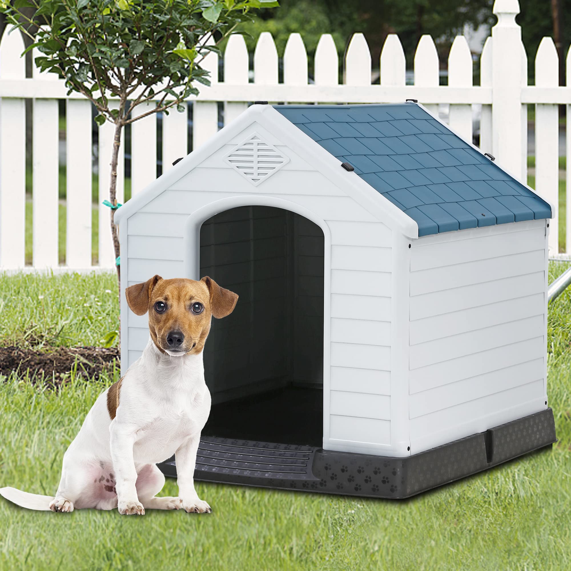 Large Dog House - Waterproof Plastic Dog Kennel for Small, Medium & Large Dogs | Indoor & Outdoor Pet Shelter with Air Vents & Elevated Floor | Perfect for Backyard, Patio & Kennel Use