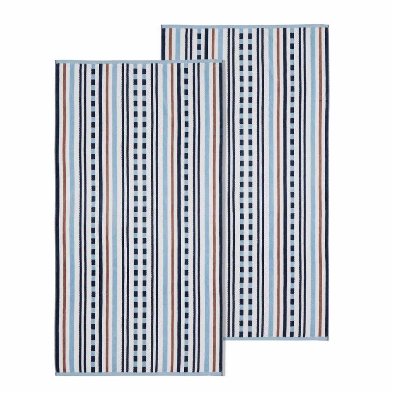 Breathable Striped Cotton Oversized 2-Piece Beach Towel Set - Soft & Absorbent for Pool, Beach, Yoga & Gym