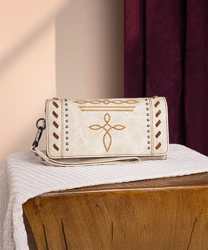 Montana West Whipstitch Studs Wallet for Women - Stylish Leather Bifold Wallet with Studded Accents - Perfect for Everyday Use, Travel & Gift Giving