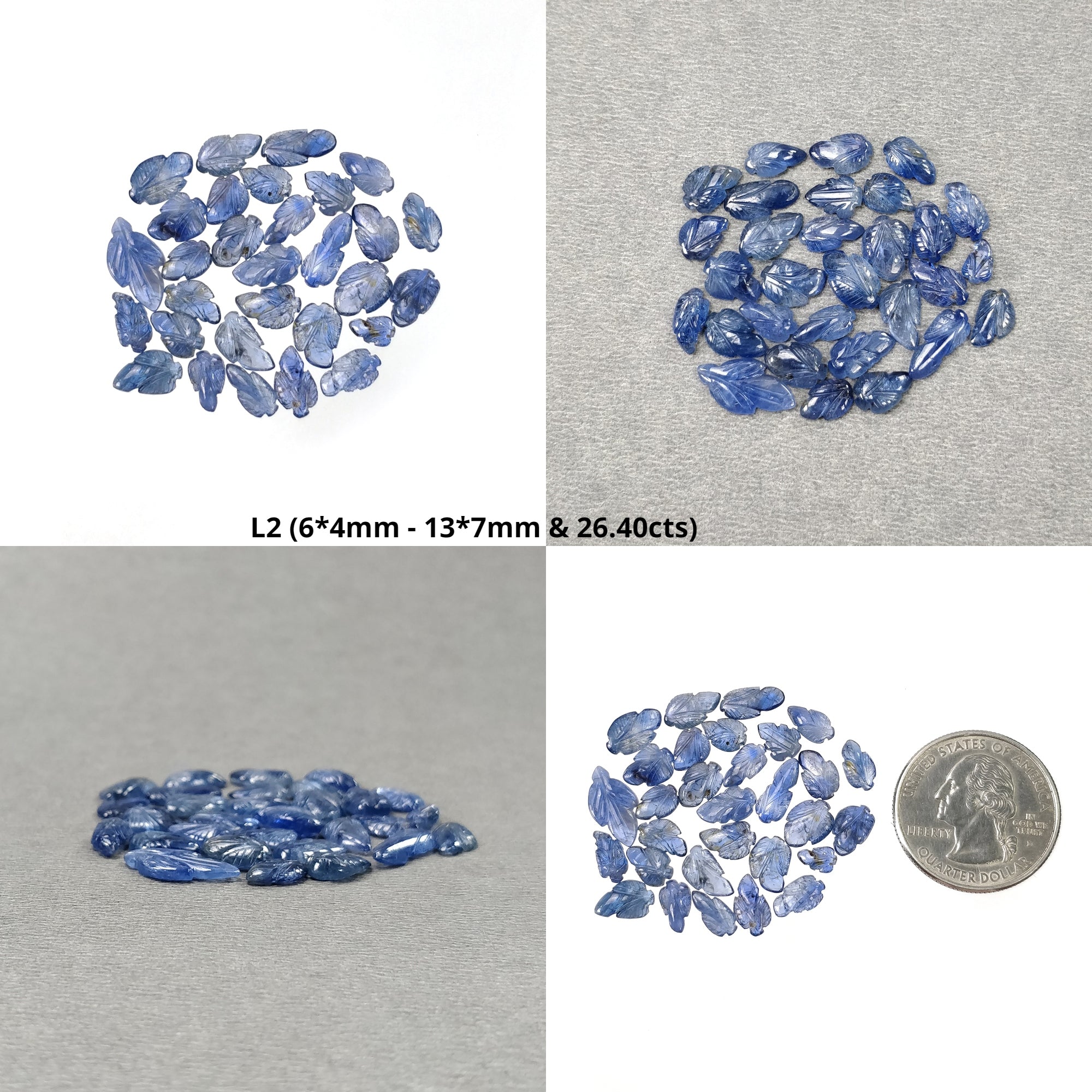 Natural Untreated Burmese Blue Sapphire Gemstone Carving - Hand Carved Leaves (27pcs/30pcs/31pcs) | Authentic Unheated Sapphire Jewelry for Necklace, Bracelet & DIY Crafts | Perfect for Gift Giving, Meditation & Spiritual Healing