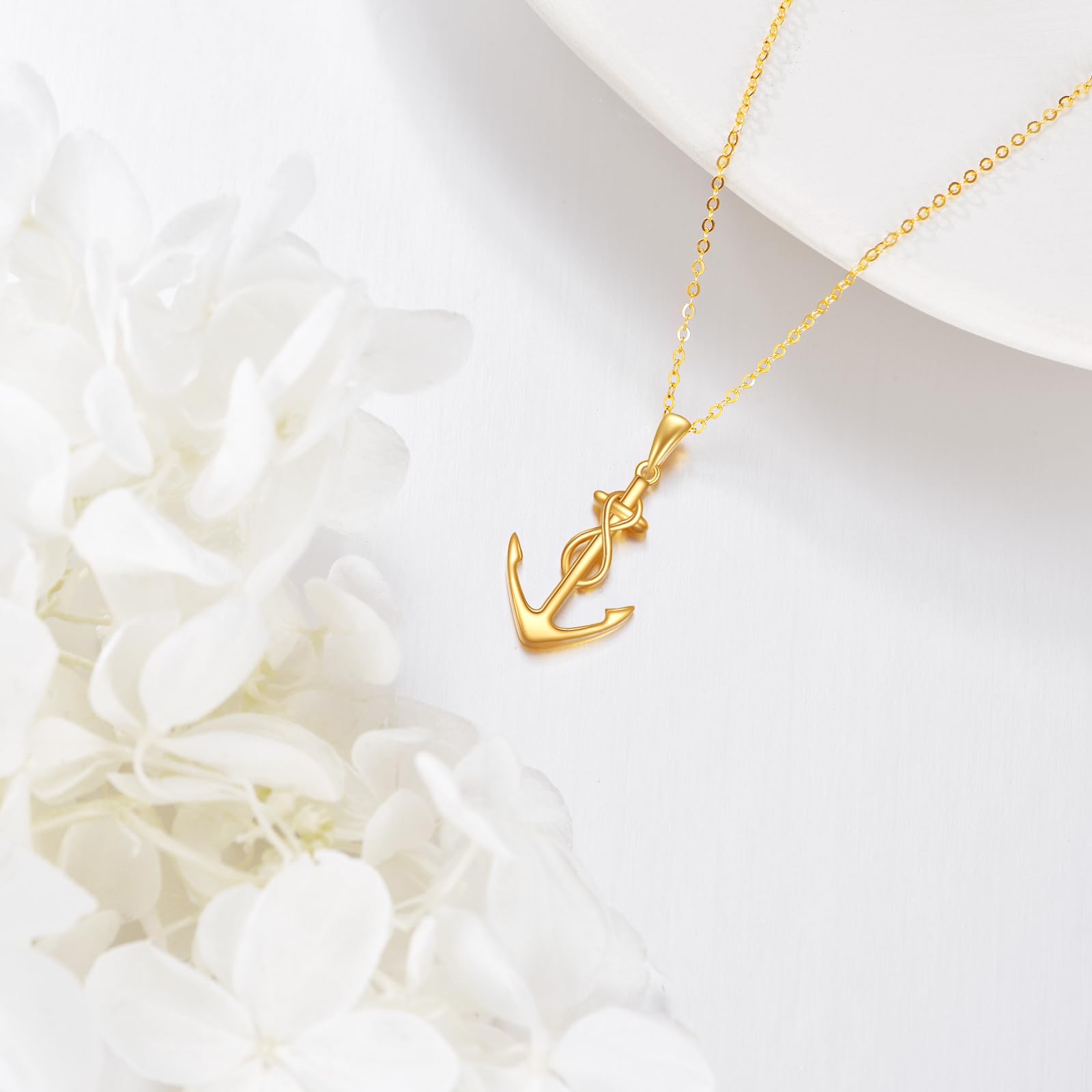 14K Yellow Gold Anchor Necklace for Women - Nautical Themed Jewelry with 18