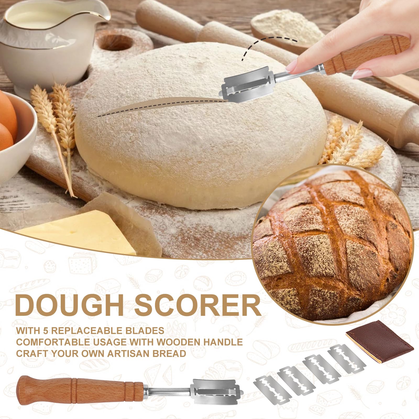 Premium Bread Proofing Basket Set - 10'' Round & 9.6'' Oval Rattan Banneton with Dough Whisk, Scraper, Lame & Linen Liner | Natural Sourdough Baking Kit for Artisan Bread Making at Home