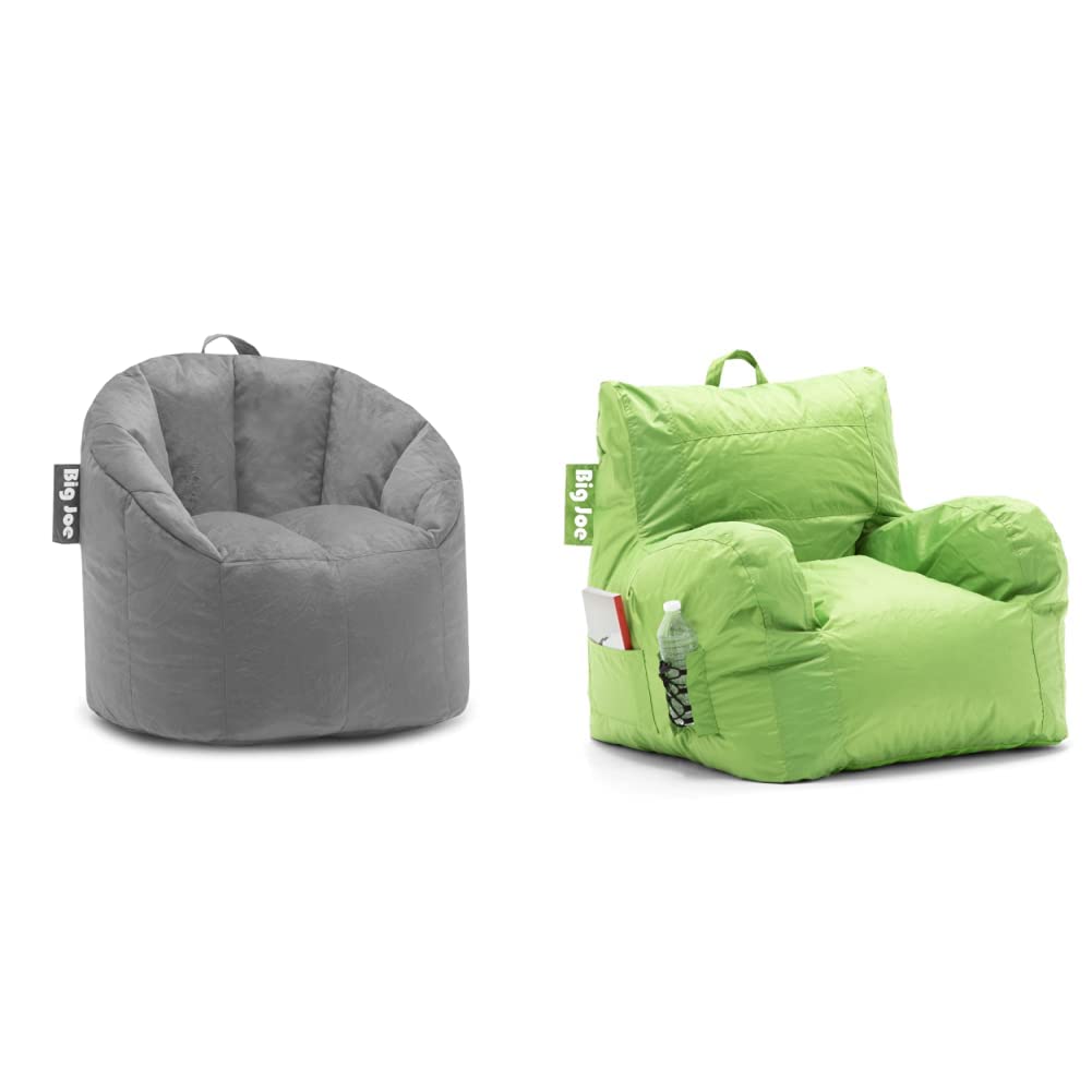 Big Joe Milano Medium Gray Plush Bean Bag Chair - Dorm Smartmax Spicy Lime - Perfect for College Dorms, Gaming Rooms & Lounge Areas