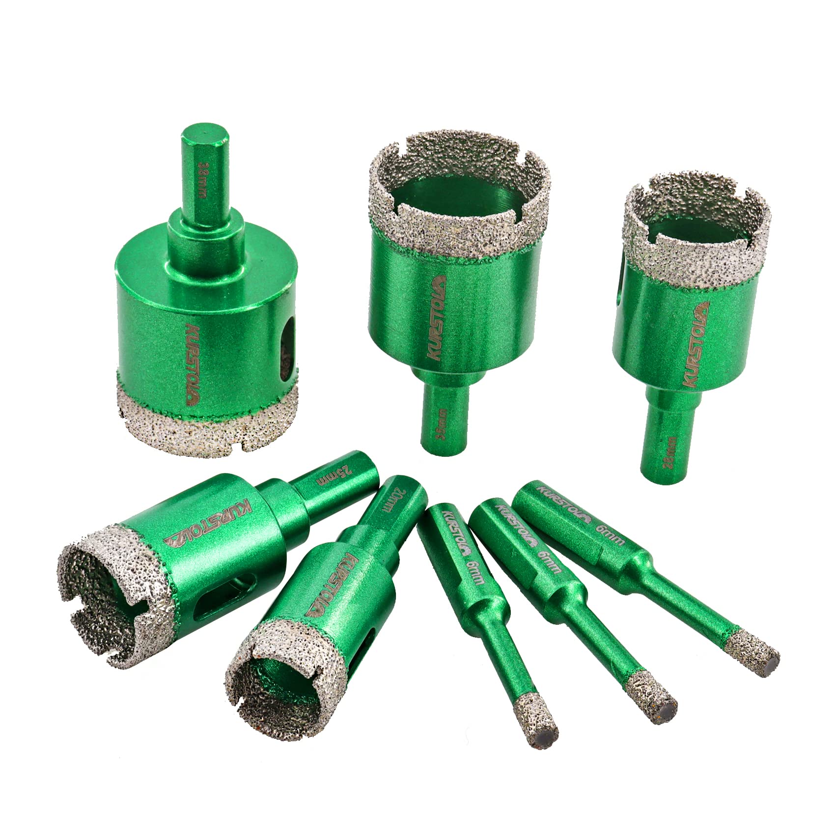 8pcs Diamond Drill Bit Set for Porcelain Tile, Ceramic, Marble, Granite - 6/6/6/20/25/28/35/38mm Dry Diamond Hole Saw with Triangle Shank - Perfect for Bathroom Renovation, Kitchen Backsplash & Stone Crafting Projects