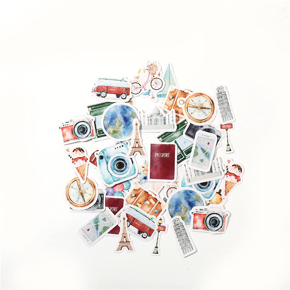 45pcs Mini Scrapbook Stickers Set - DIY Travel Decorative Stickers for Journals, Planners, Laptops, Notebooks & Suitcases (44mm) | Perfect for Bullet Journaling, Scrapbooking & Travel Memory Keeping