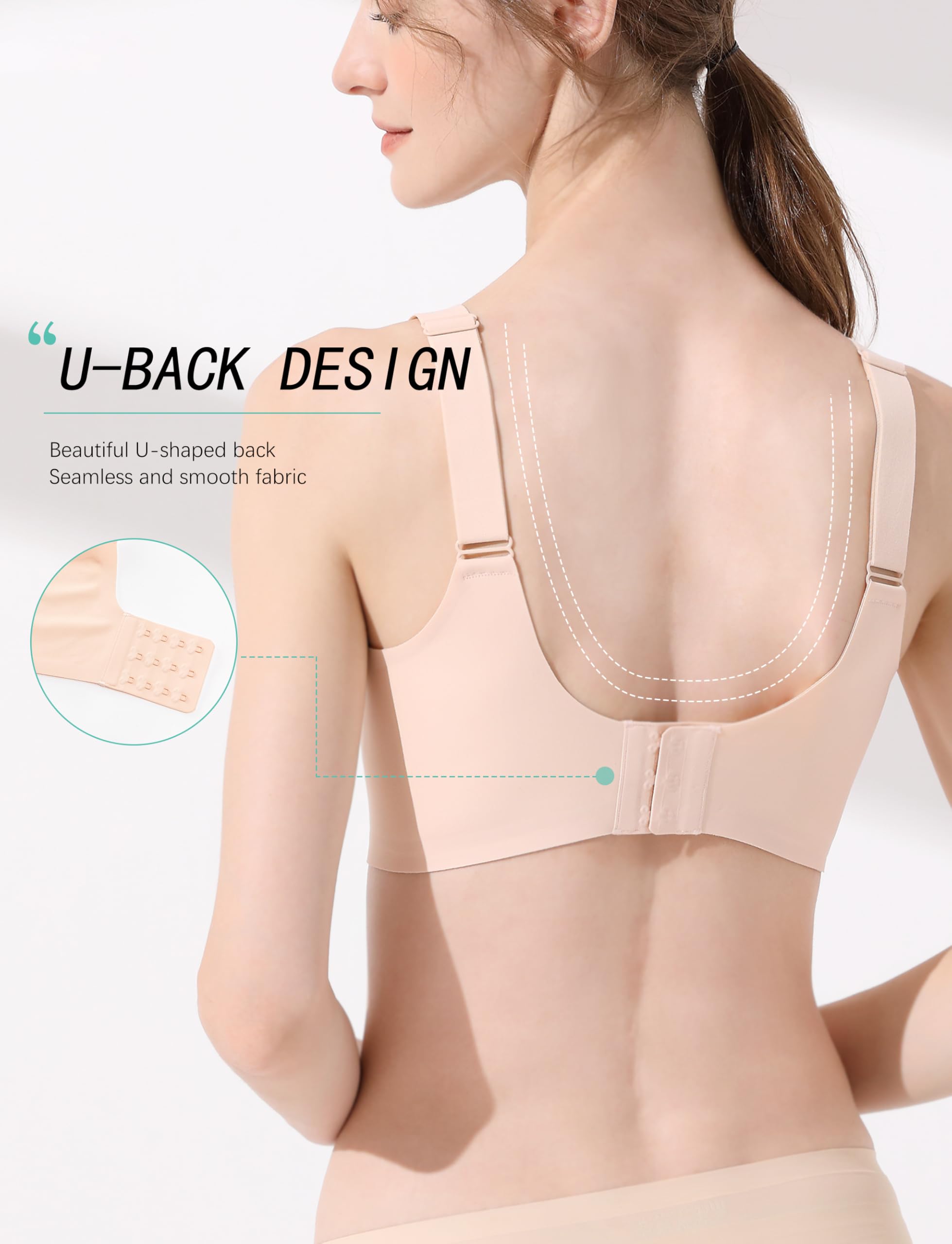 Wireless Push Up T-Shirt Bras for Women - Soft Seamless Full Coverage Bralette No Underwire - Perfect for Everyday Wear, Yoga & Lounge