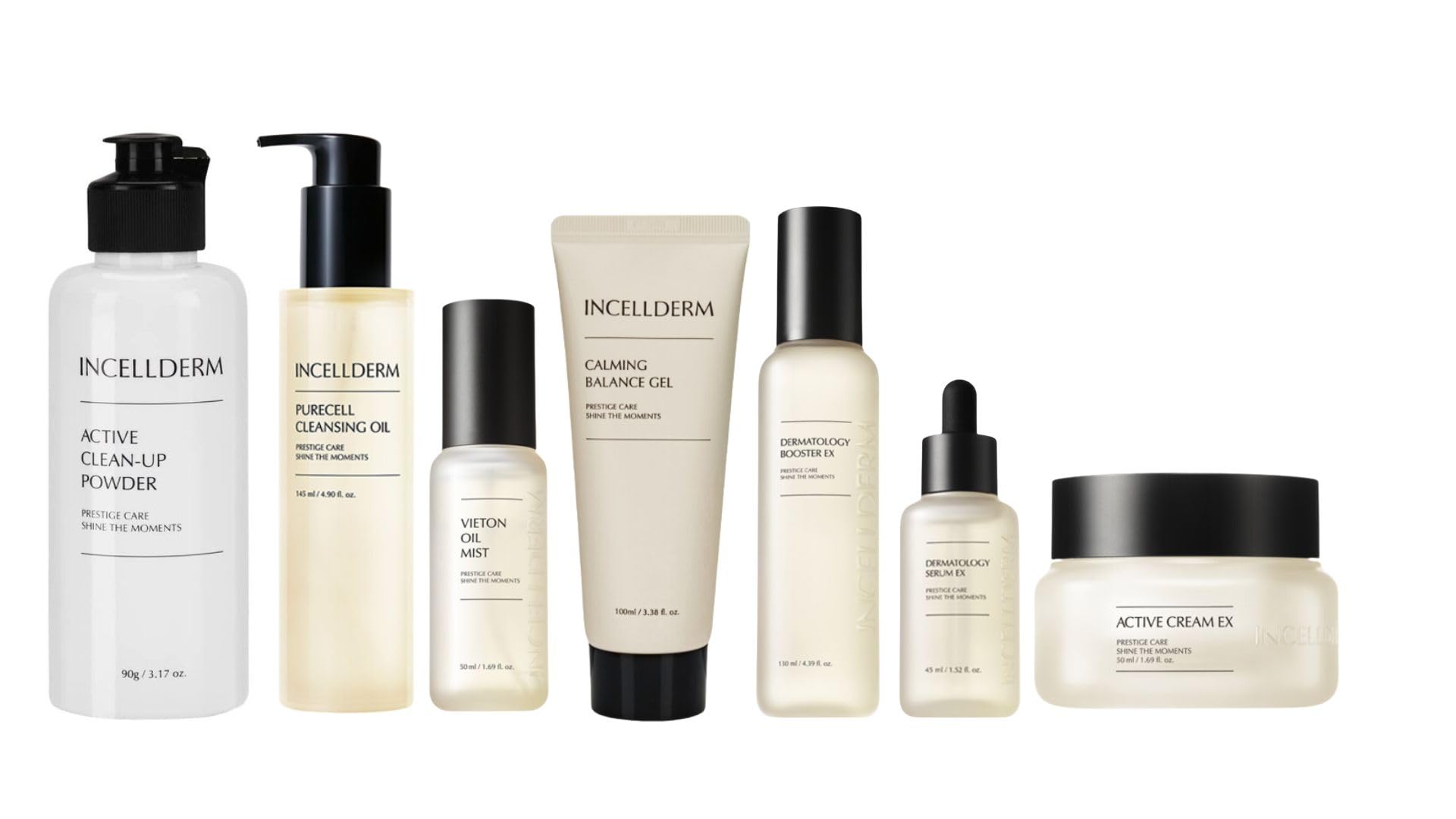 Incellderm Korean Beauty Skin Care Set: 7-Piece Daily Skin Care Routine Kit - Purecell Cleansing Oil, Active Clean-Up Powder, Vieton Oil Mist, Calming Balance Gel, Dermatology Booster EX, Dermatology Serum EX, Active Cream EX for Hydration, Anti-Aging & Glowing Skin | Perfect for Morning & Night Skincare Rituals