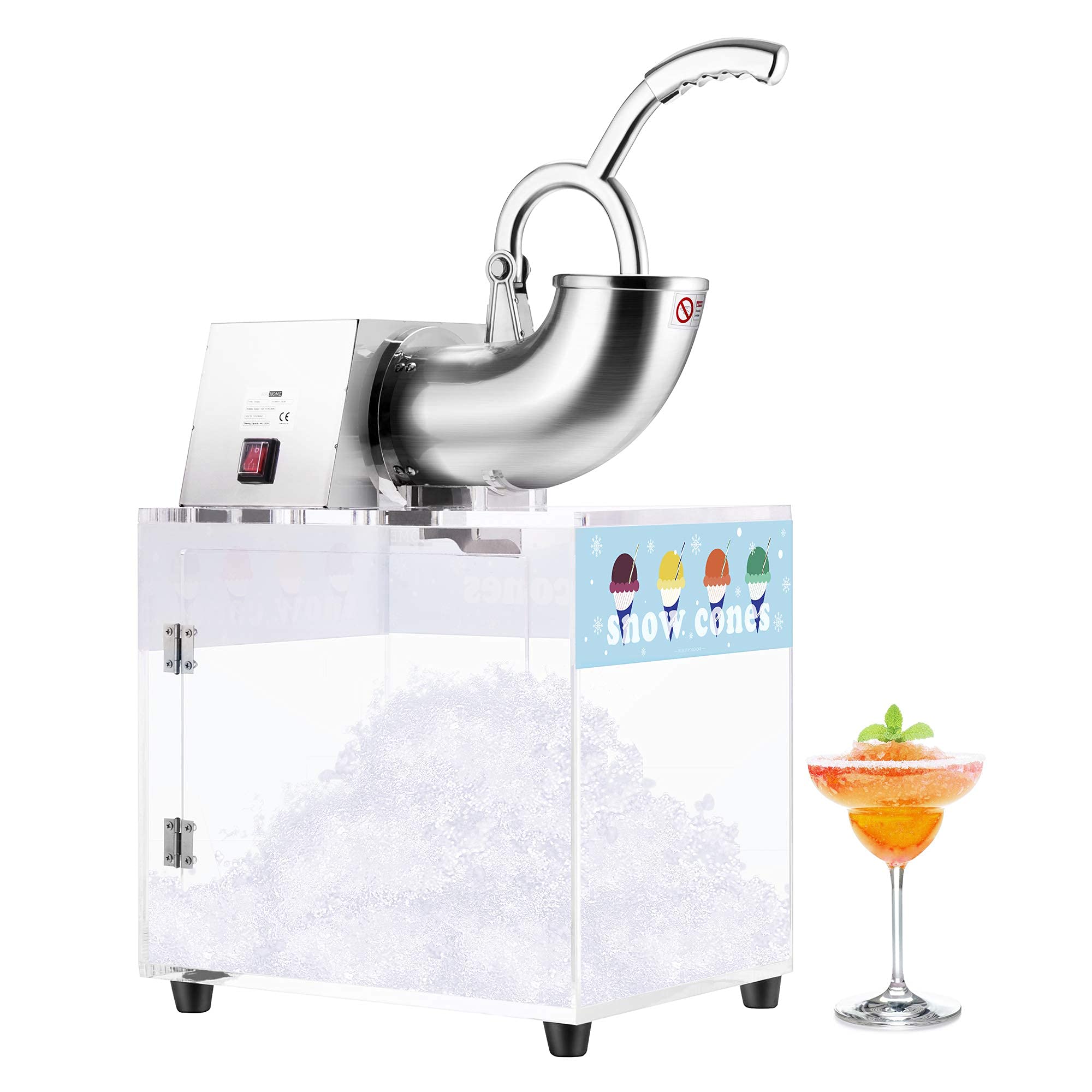 VIVOHOME 440lbs/hr Stainless Steel Electric Dual Blade Commercial Ice Crusher Shaver - Snow Cone Maker Machine with Acrylic Box for Restaurants, Bars, Parties & Home Use