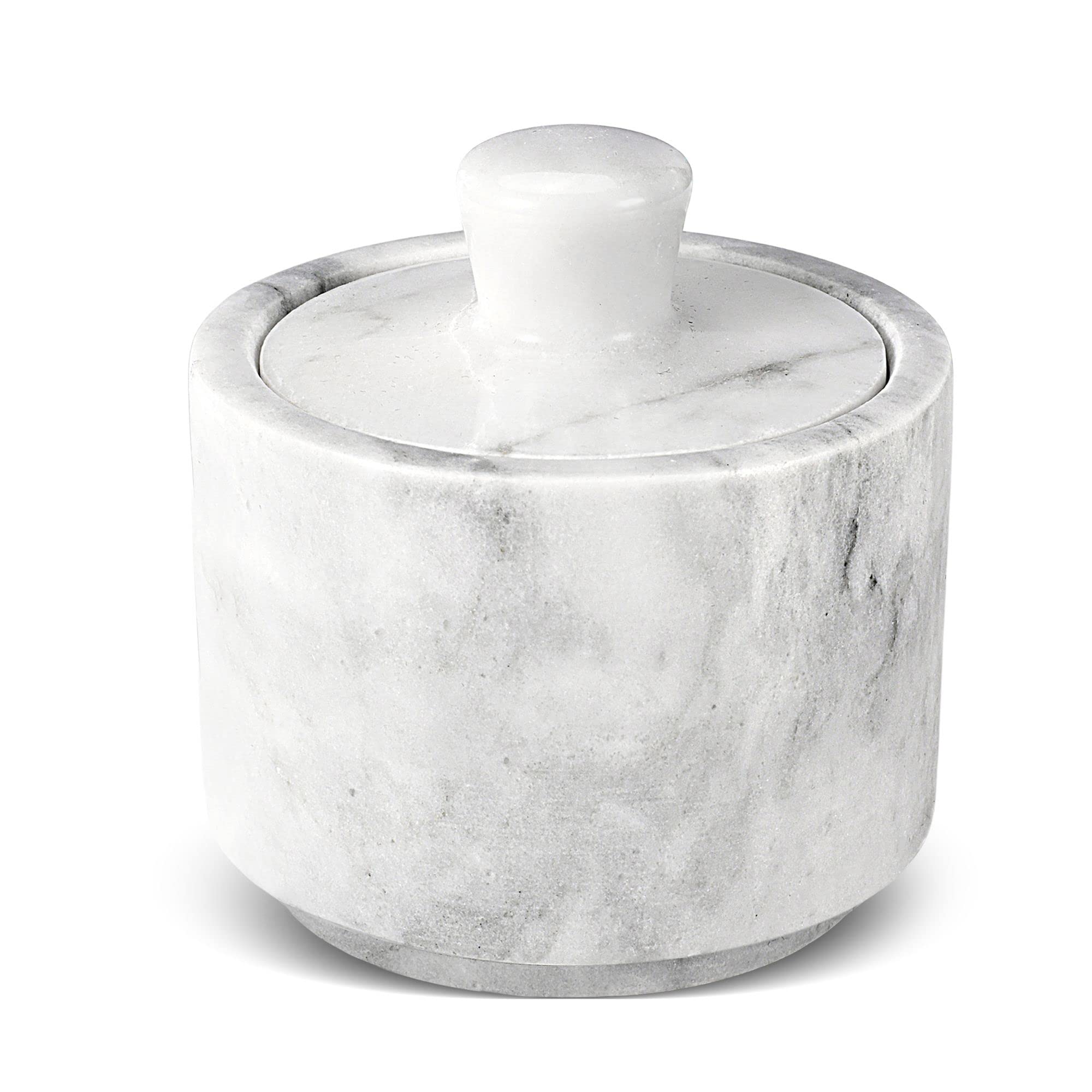 Flexzion Marble Salt Cellar with Lid - Premium Multi-Purpose Marble Container for Spices (Salt, Pepper, Paprika) & Jewelry Storage - Elegant Marble Box for Kitchen, Dining Table & Vanity Organizer (White) - Perfect for Home Decor & Gift Giving