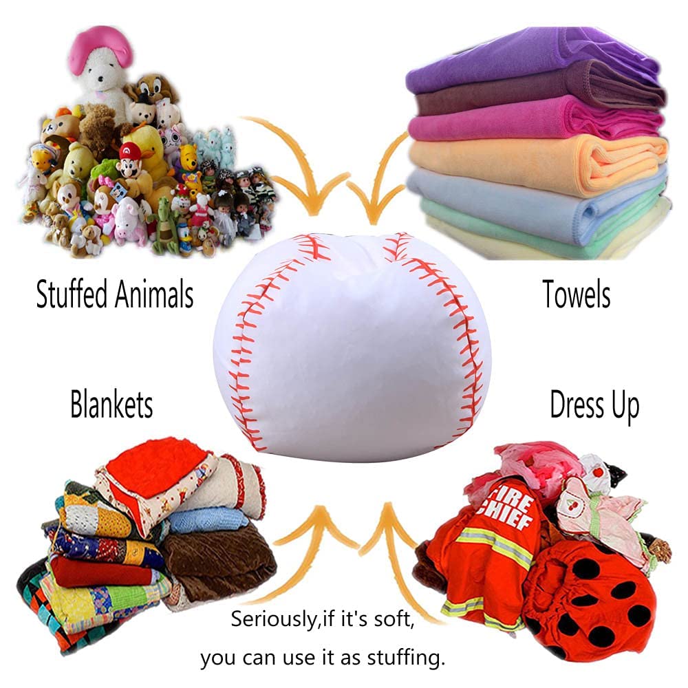 LMYOVE Stuffed Animal Storage Bean Bag Chair Cover - No Filler Included, Kids Baseball Themed Bean Bag Chair for Organizing Plush Toys, Toddler Toy Storage Solution 38 Inch - Perfect for Playrooms, Bedrooms & Daycare Centers