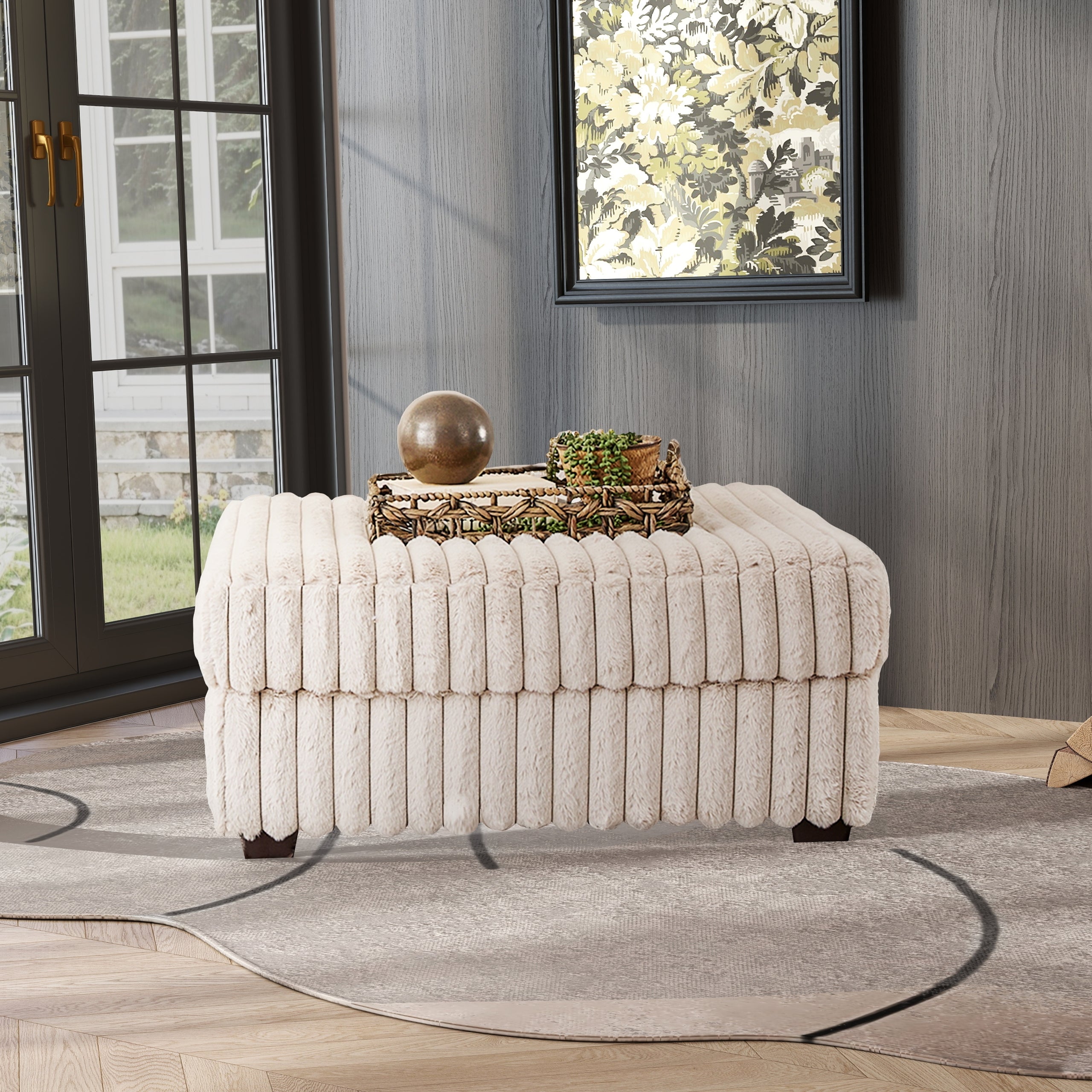 Roundhill Furniture Belvoir Accent Cocktail Ottoman - Stylish Round Storage Ottoman with Upholstered Fabric, Perfect for Living Room, Bedroom & Home Decor
