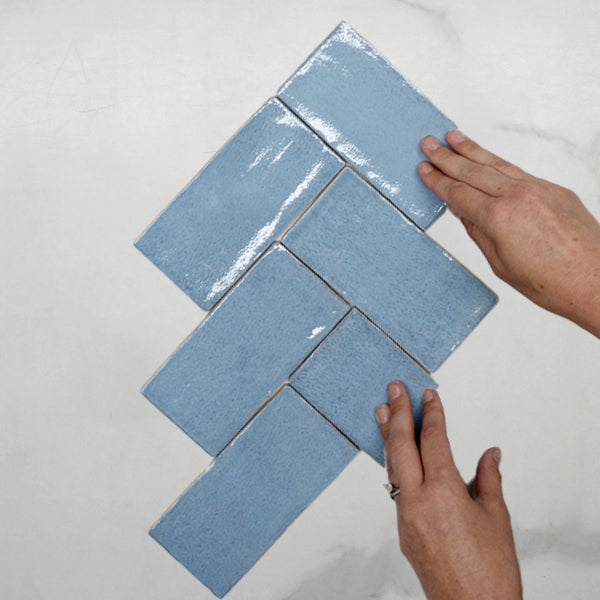 Ash Blue Dianna Handmade Subway Tile 75x150x9mm Spanish Ceramic Wall & Floor Tile - Perfect for Kitchen Backsplash, Bathroom Shower, and Fireplace Surrounds