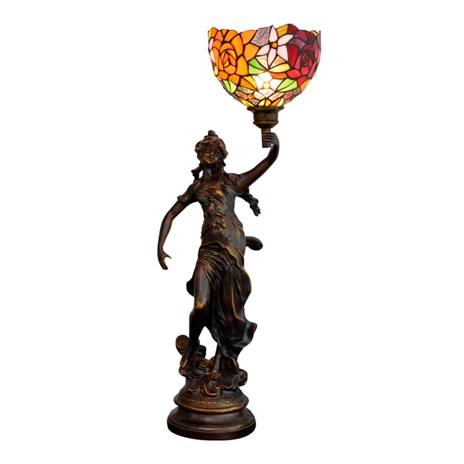 Vintage Handmade Stained Glass Table Lamp - 80cm Height Pastoral Rose Design Desk Lamp for Bedroom, Living Room, Office | Perfect Night Light for Reading, Working & Home Decor