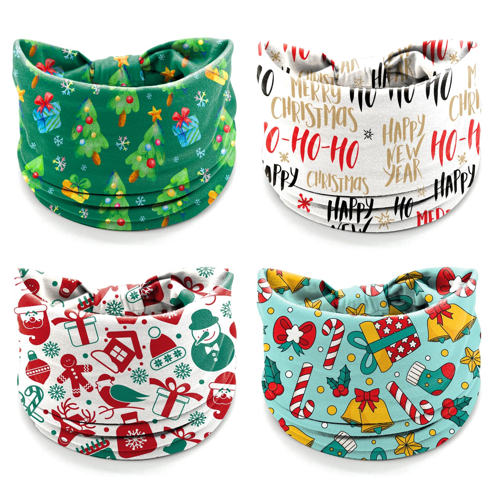 4Pcs Christmas Headbands for Women - Snowflake Santa Snowman Xmas Tree Holiday Hair Bands, Festive Gift Hair Accessories for Christmas Party, Family Reunion & Holiday Photos (HOHO)