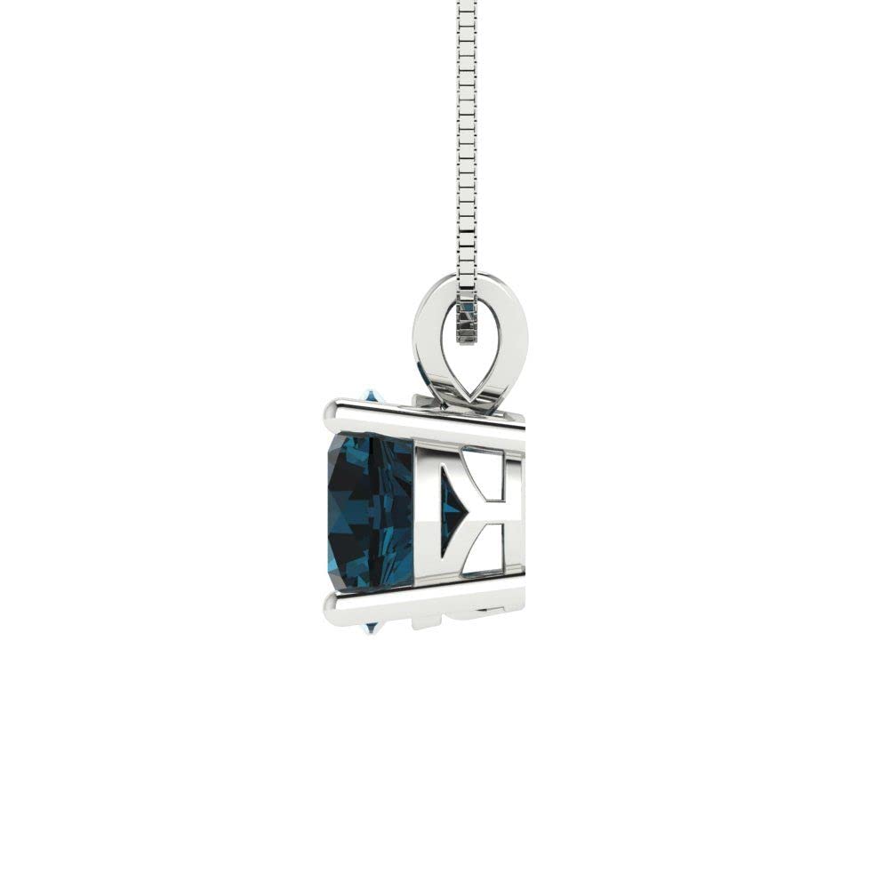 1.0 ct Natural London Blue Topaz Solitaire Pendant - 14k White Gold Round Cut Fine Jewelry with 18