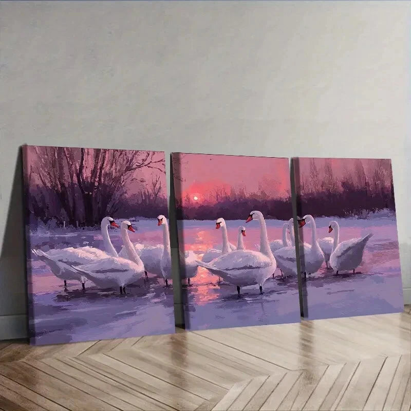 3-Piece Flock of Swans Lake Wall Art Set - Framed Canvas 40x60cm - High Quality Print - 100% Australian Made - Ready to Hang - Perfect for Living Room, Bedroom & Office Decor