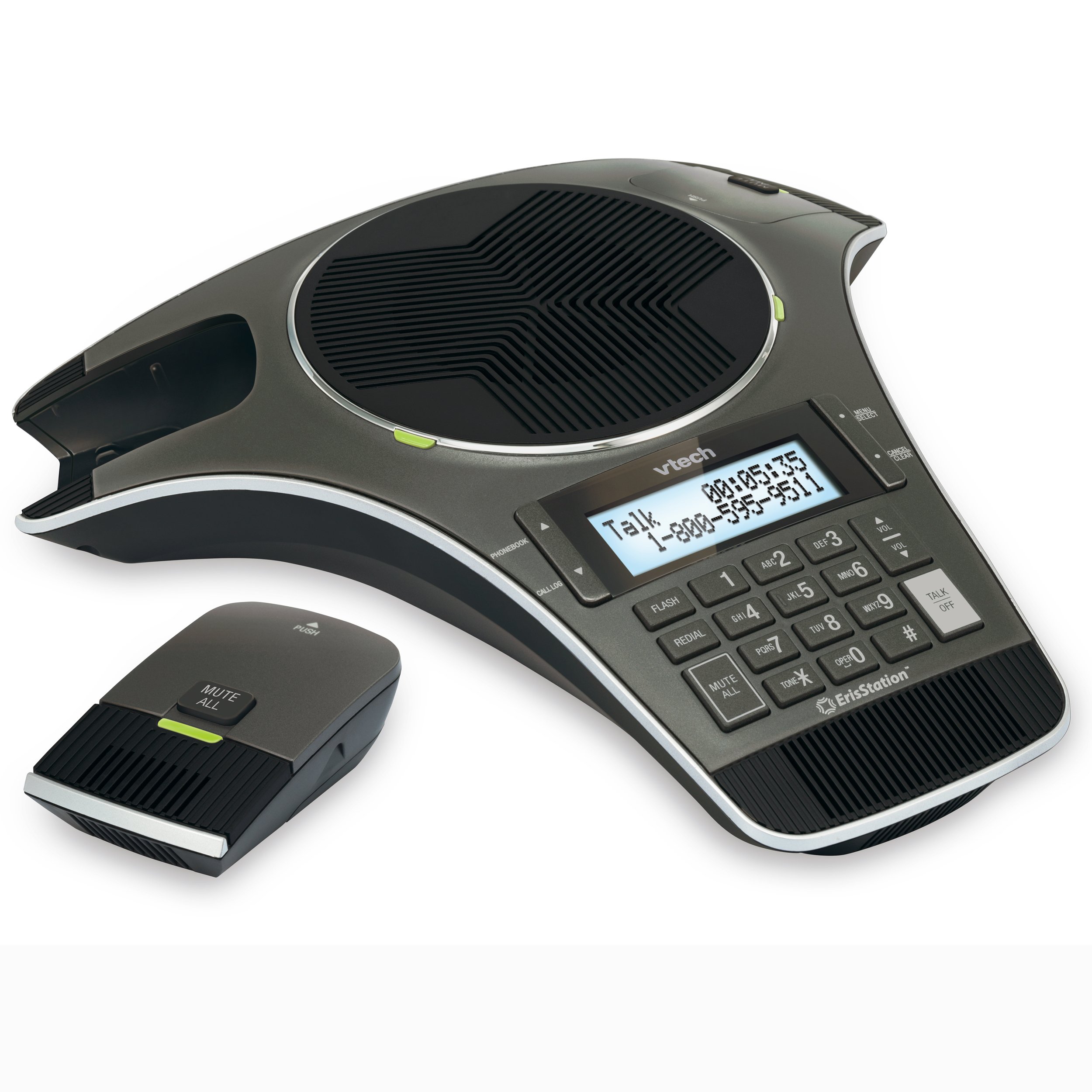 VTech VCS702 ErisStation DECT 6.0 Conference Phone with 2 Wireless Microphones - OrbitLink Wireless Technology for Clear Audio - Perfect for Office Meetings & Conference Calls