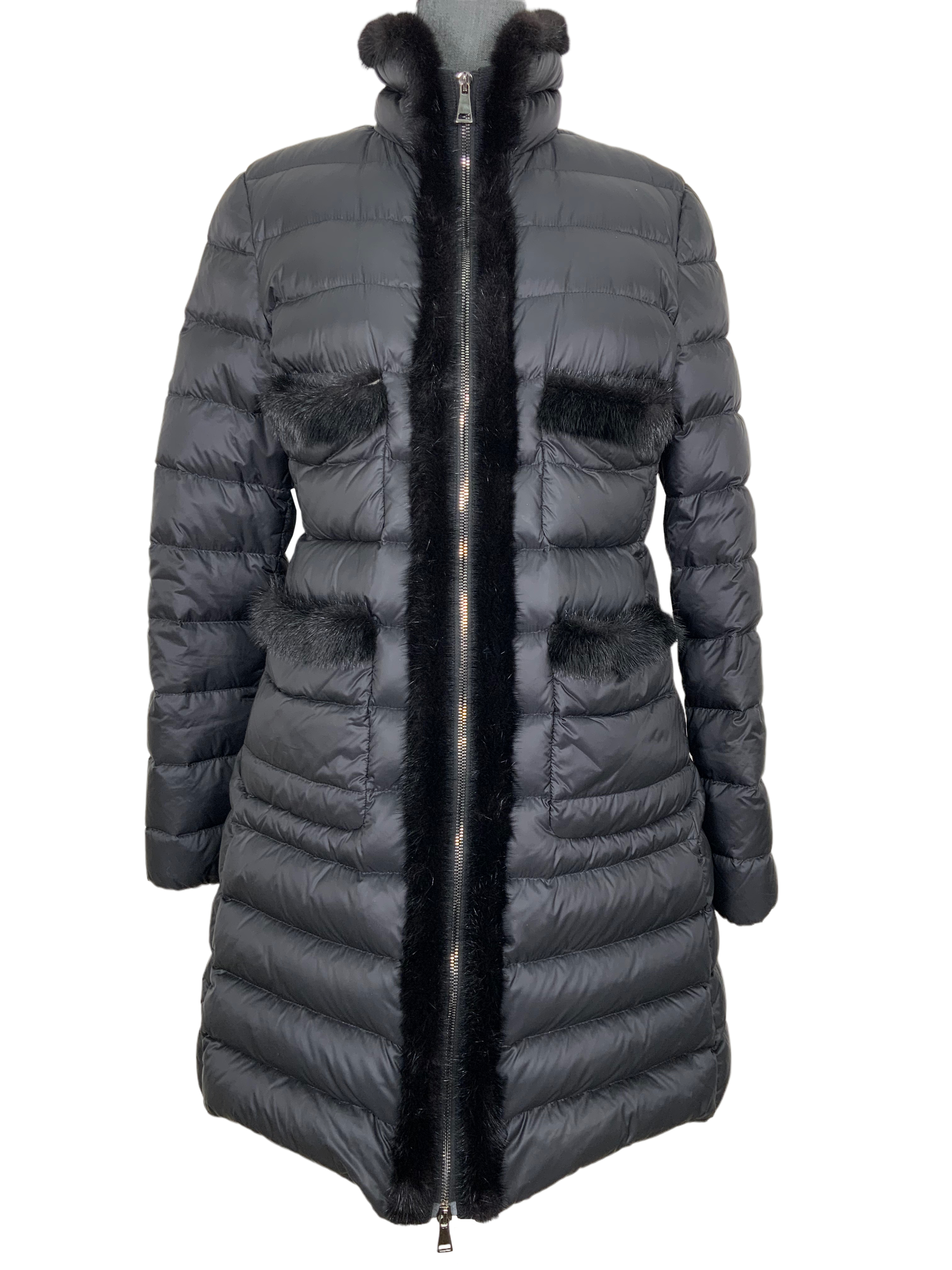 MONCLER Quilted Nylon Puffer Jacket with Fur Trim - Size L for Women | Winter Coat for Cold Weather, Skiing & Outdoor Activities
