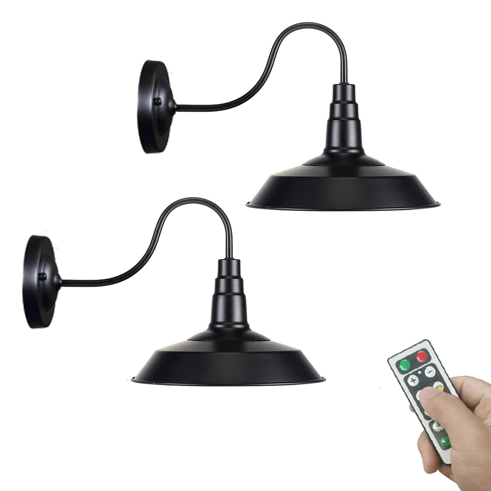 2-Wall Light Battery Operated Remote Control No Wiring Needed Retro Industrial Black Wall Lamp - Indoor Staircase Laundry Room Lighting Fixture with Dimmer - Easy to Install (Batteries Not Included) for Home Decor & Ambiance