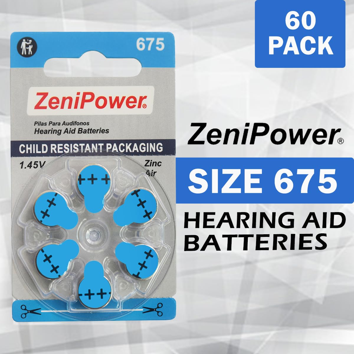 675 Zinc Air Hearing Aid Batteries 1.45V (60 Pack) with Convenient Battery Holder - Long-Lasting Power for Hearing Aids, Perfect for Travel & Daily Use