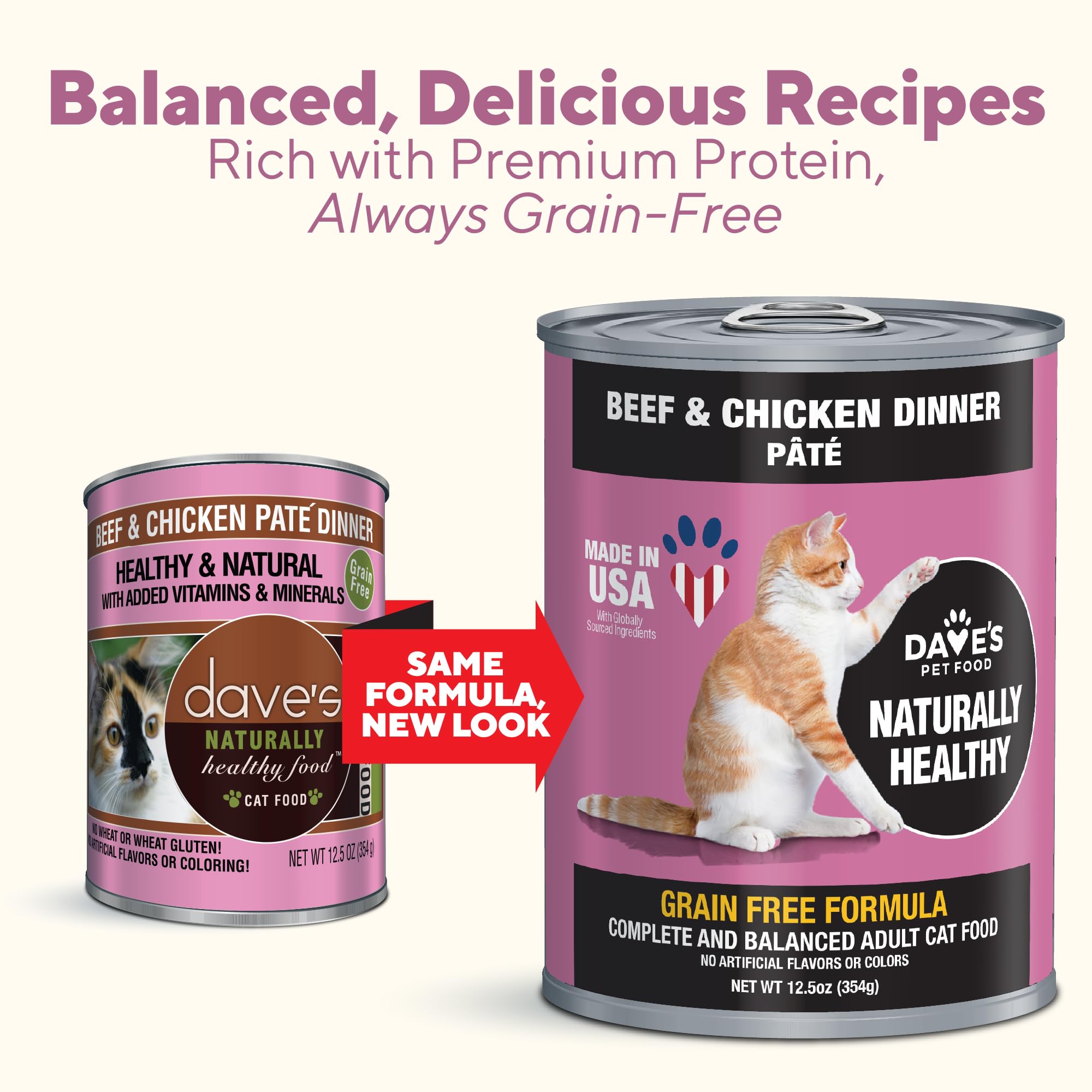 Dave's Pet Food Grain Free Wet Cat Food Pate - Beef & Chicken Recipe - Made in USA - Natural & Healthy Canned Cat Food - 12.5 oz Cans (12 Pack) - Perfect for Adult Cats & Kittens with Sensitive Stomachs