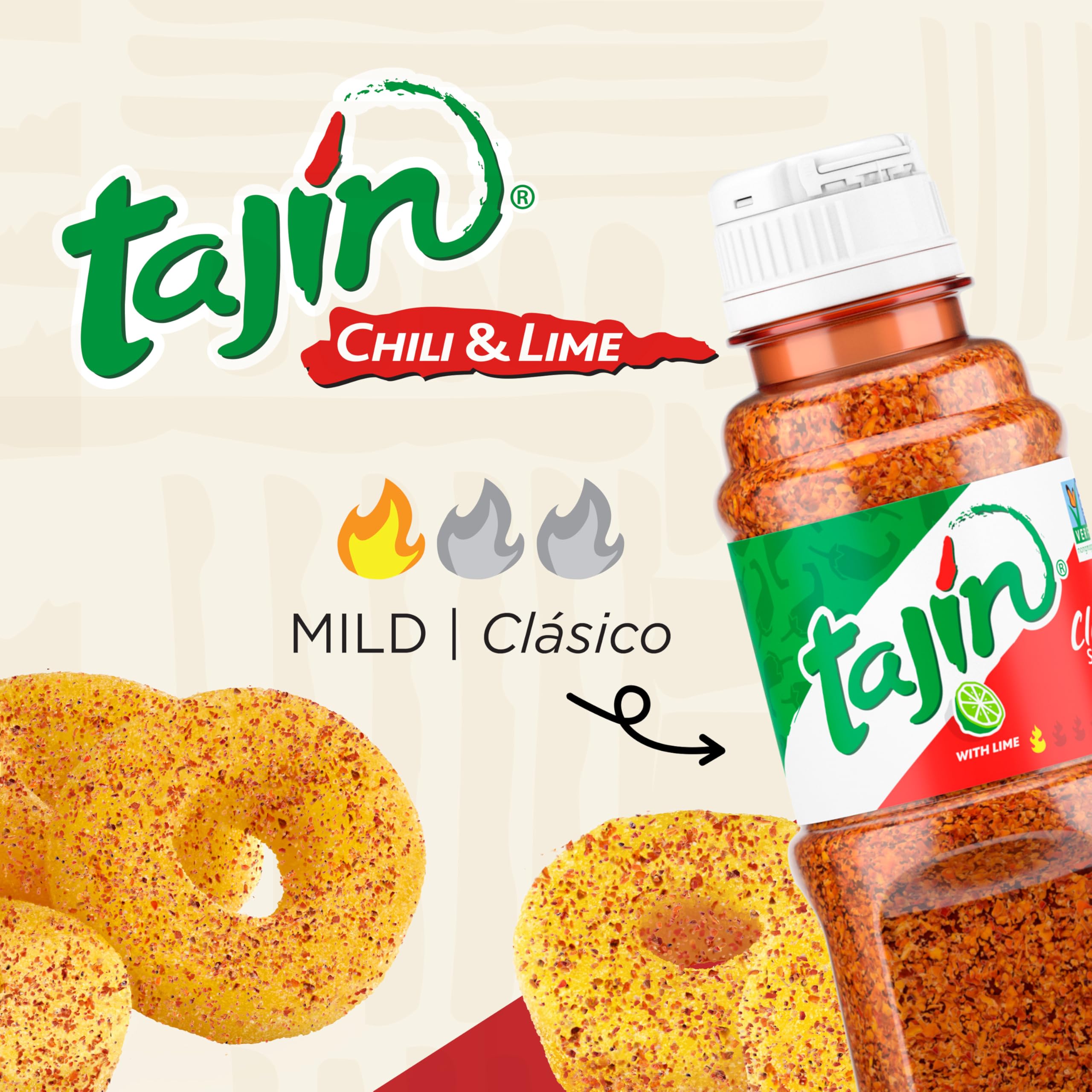 Snak Club Tajin Mango Rings Gummy Candy - Chili Lime Seasoned Fruit Snacks | Gluten-Free, Vegan, 11oz Resealable Bag - Perfect for Movie Nights, Road Trips & Office Snacking