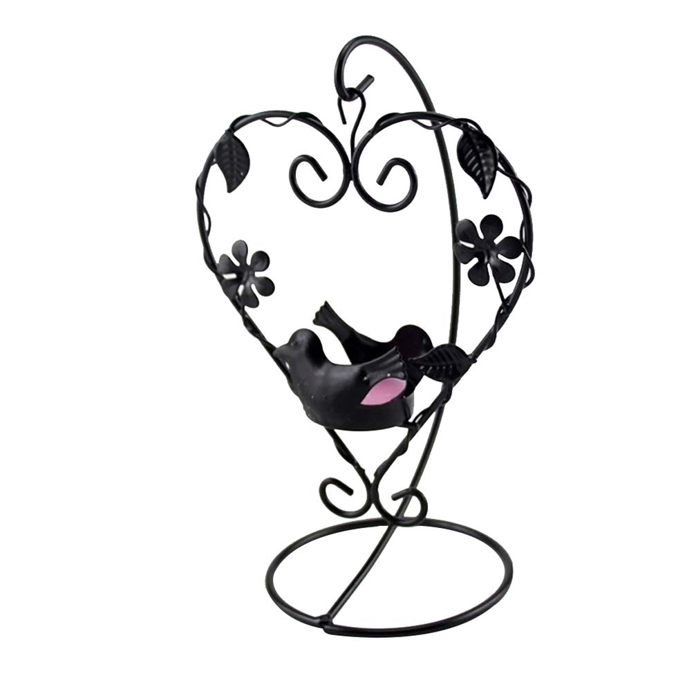 Vintage Wrought Iron Heart Candle Holder with Couple Bird Design - Black Romantic Candle Stand for Wedding Centerpieces, Party Decor, Anniversary Gift & Home Tabletop Decoration
