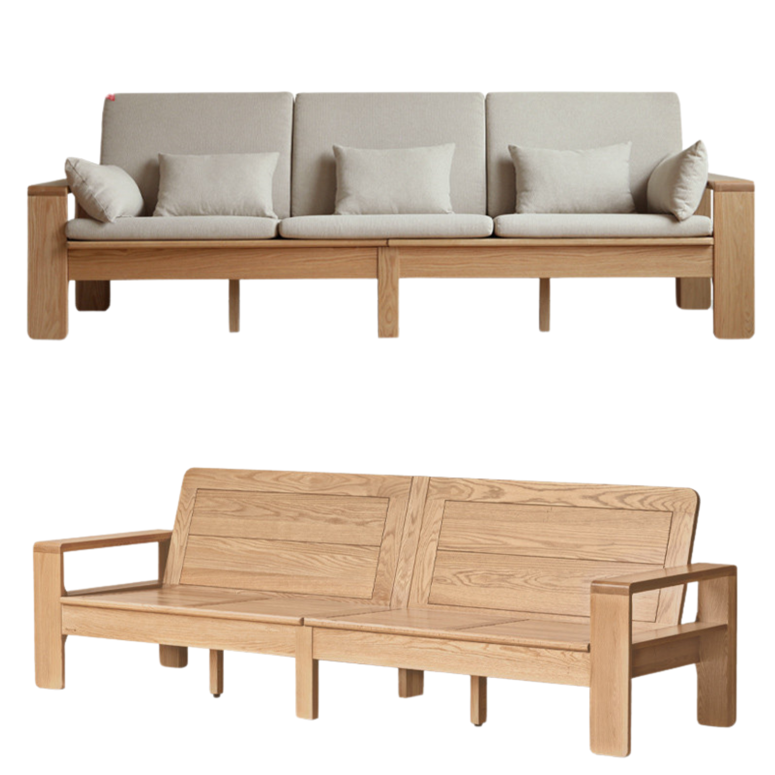 106.2х30.7х36.2 inch / 270х78.5х92сm / Natural Wood color / large three-seater sofa (gravel white full floor model)