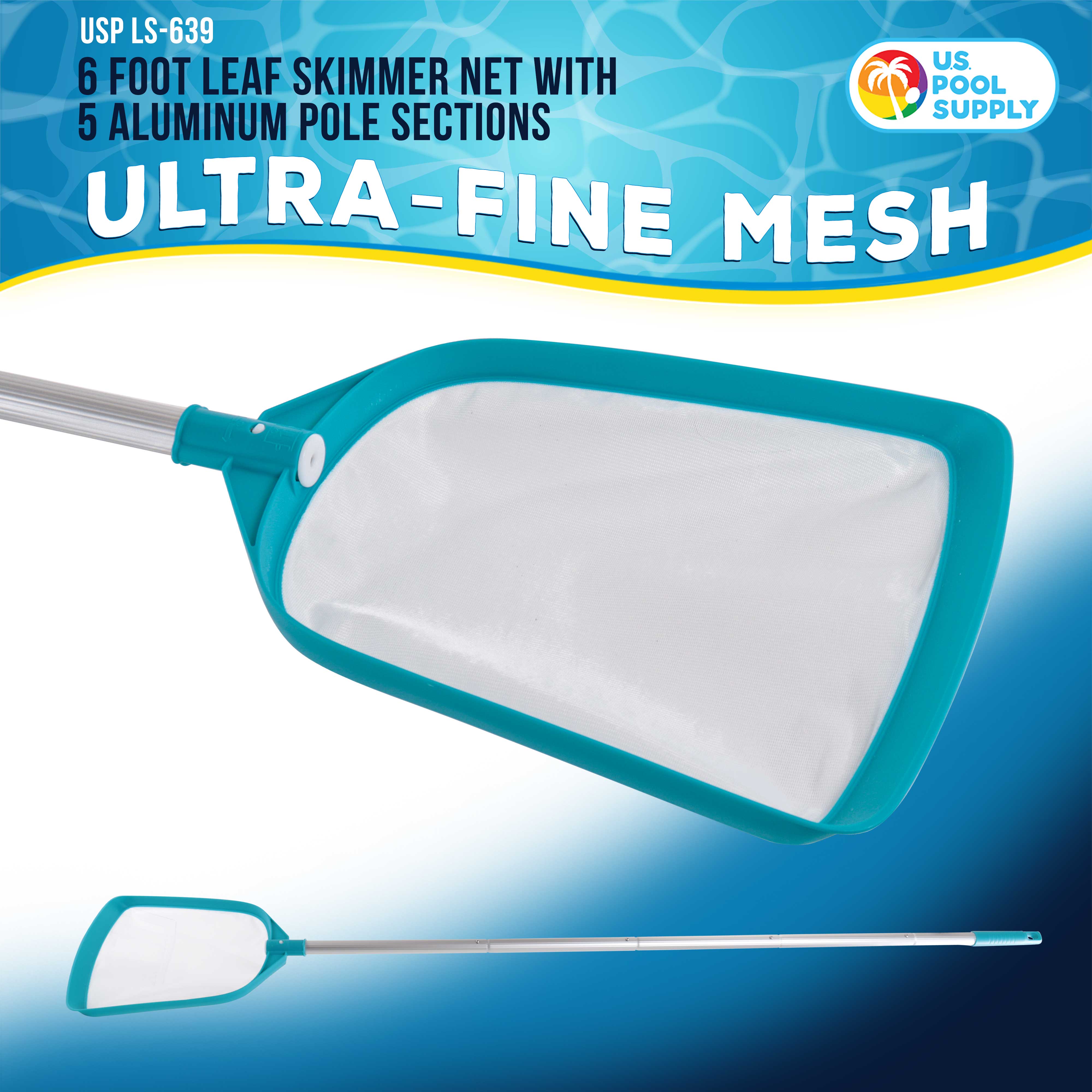 Professional 6 Foot Swimming Pool Leaf Skimmer Net with 5-Section Aluminum Pole | Ultra Fine Mesh for Debris Removal | Perfect for In-Ground & Above Ground Pools