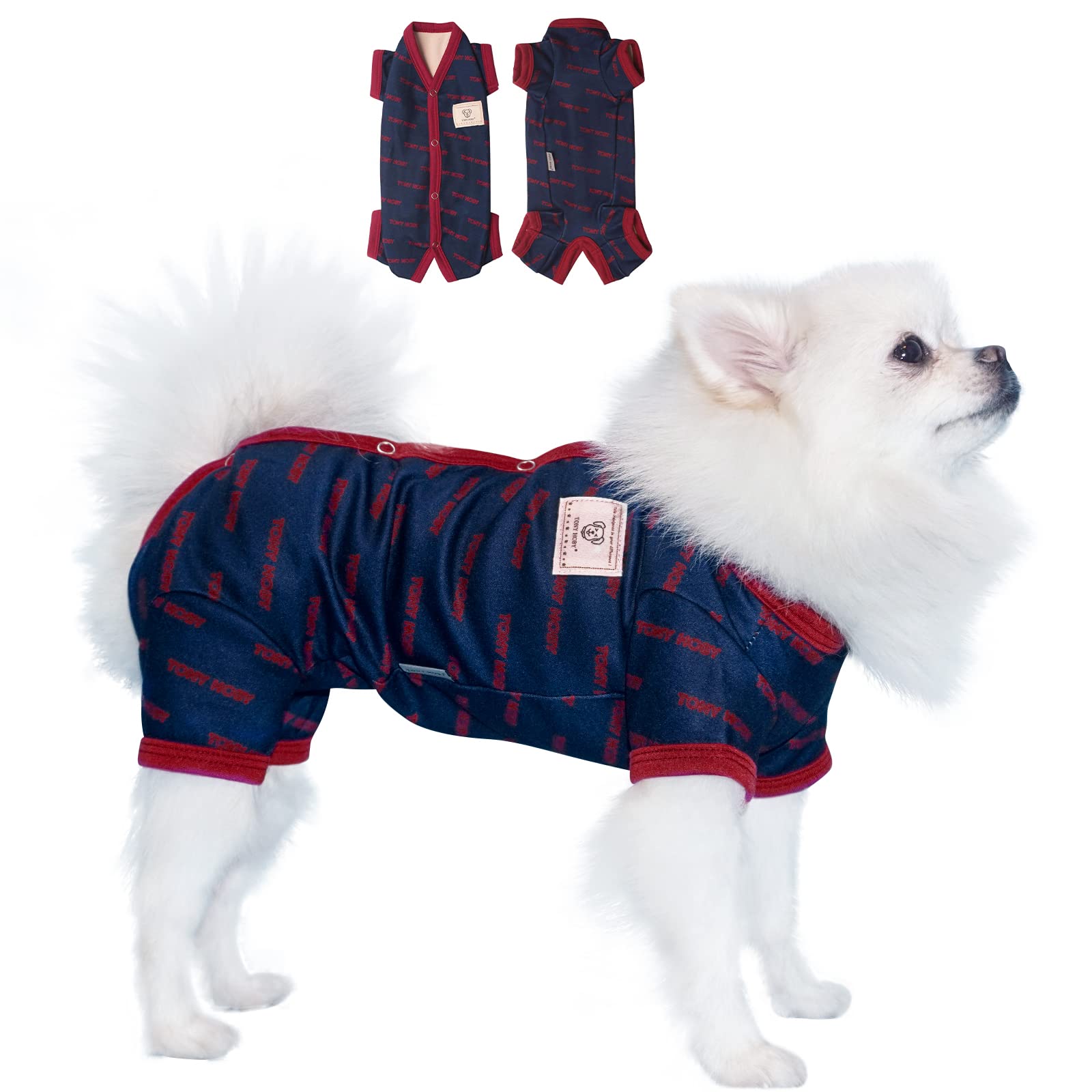 TONY HOBY Dog Pajamas for Winter - Warm Thermal Jumpsuit for Small & Medium Dogs, Female/Male 4-Legged Dog Pajamas (Dark Blue, Girl, Size L) - Cozy Sleepwear for Cold Nights & Indoor Comfort