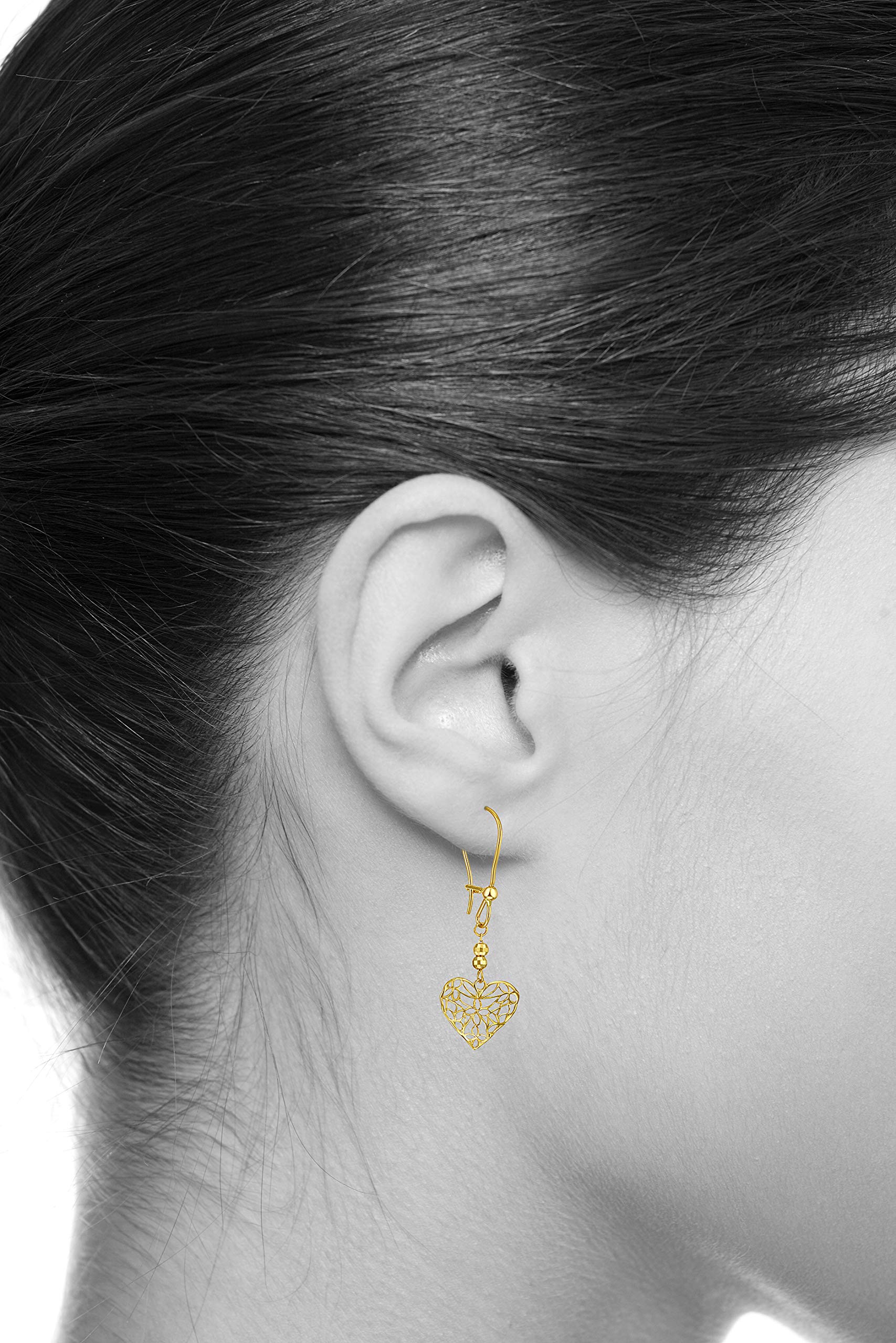 Wellingsale 14k Yellow Gold Open Heart Fish-Hook Earrings for Women - Elegant Polished Dangle Earrings 11.7x13.7mm - Perfect Gift for Valentine's Day, Anniversary & Special Occasions