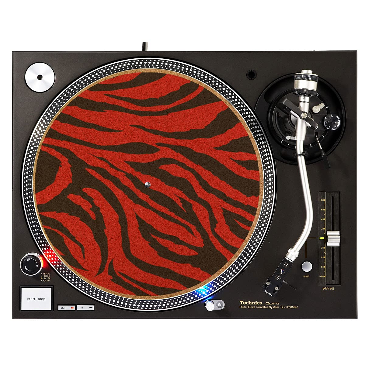 Premium DJ Turntable Cork Slipmat - Anti-Slip Red Zebra Design for Vinyl Records & Scratching | Perfect for Professional DJs & Home Music Enthusiasts