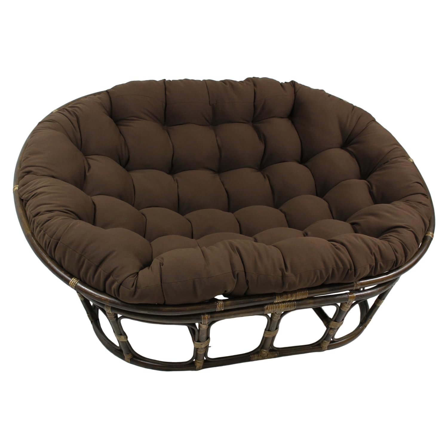 Bali Rattan Double Papasan Chair with Twill Cushion - Natural Wicker Egg Chair for Indoor/Outdoor Use - Perfect for Patio, Living Room, or Bedroom Relaxation (Chocolate Brown)