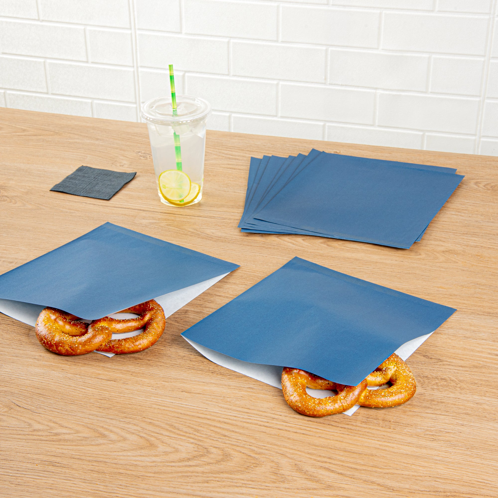 Midnight Blue Greaseproof Double Open Paper Bags - 10 x 9 Inches, 100 Count Box - Perfect for Bakery, Takeout & Food Storage