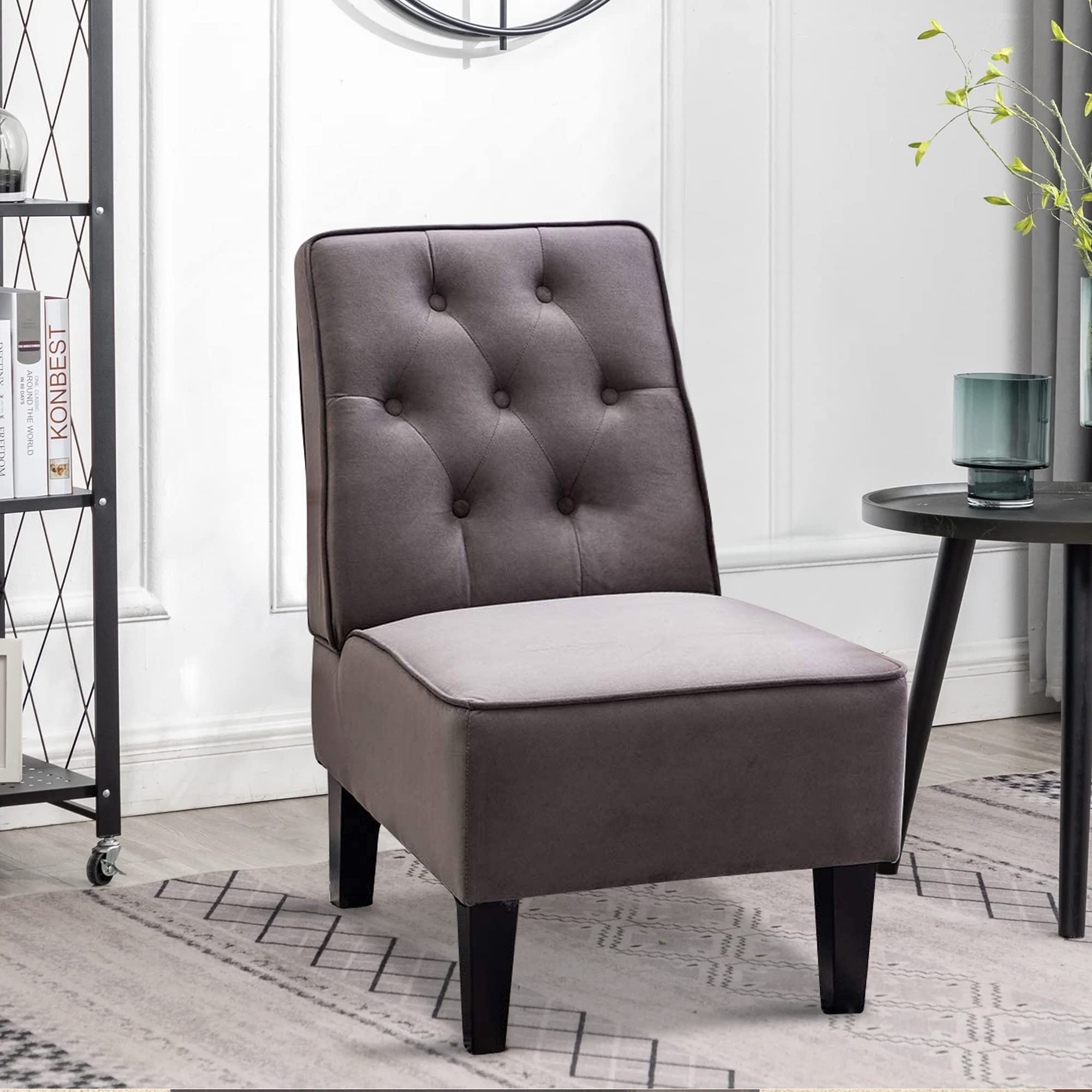 Modern Armless Accent Chair - Upholstered Slipper Chair with Tufted Button Design, Compact Sofa for Bedroom & Living Room in Light Grey - Perfect for Small Spaces, Reading Nooks & Cozy Corners