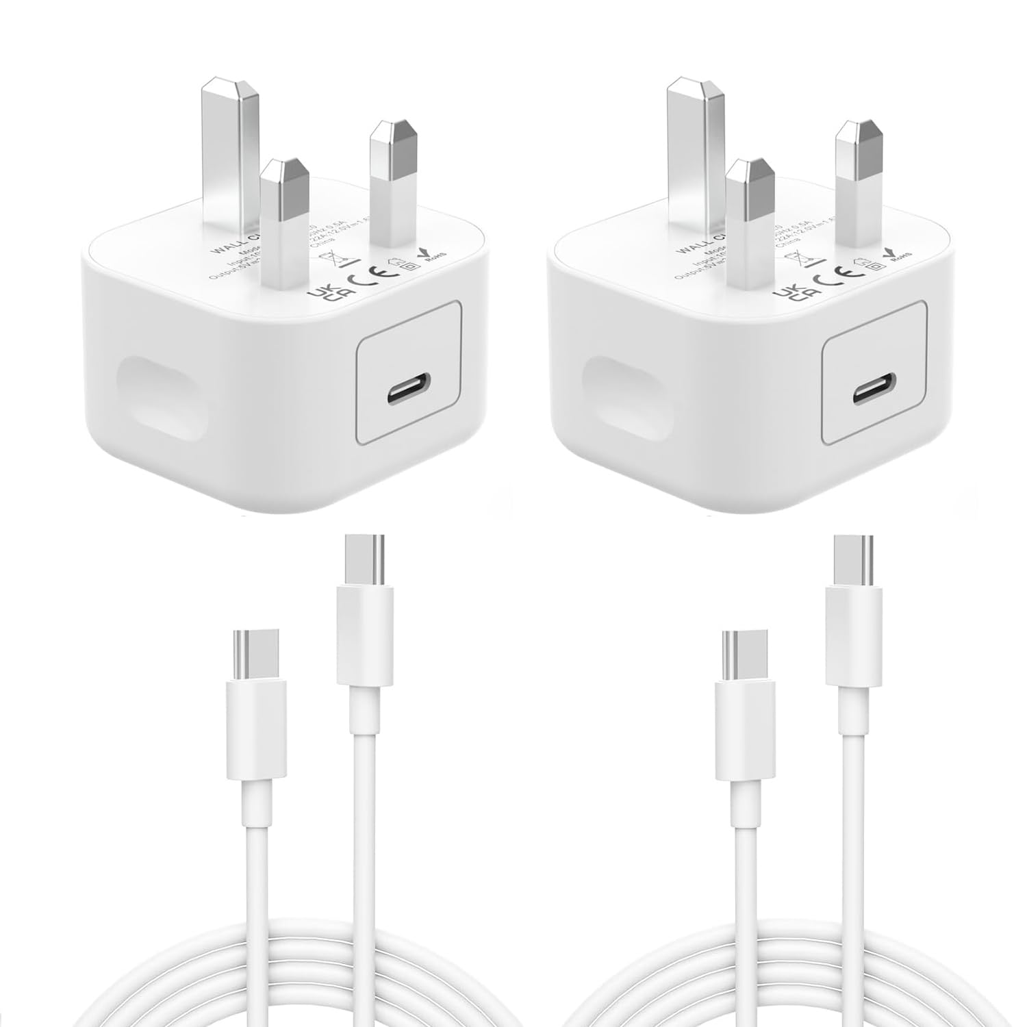 MFi Certified 20W PD USB C Fast Charger & 6FT Cable for iPhone 15/16 Series, iPad Pro/Air/Mini - UK Power Adapter (2-Pack) | Perfect for Home, Office & Travel Charging