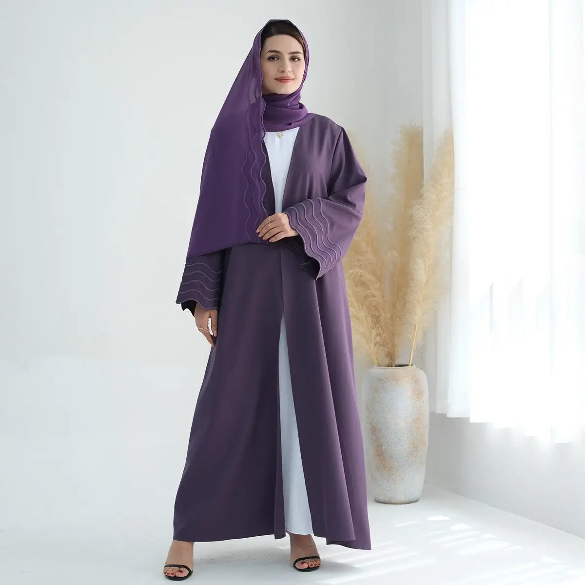 Elegant Hijab Embroidery Sleeve Cardigan Open Abaya Dress for Muslim Women - Perfect for Prayer, Mosque Visits & Special Occasions