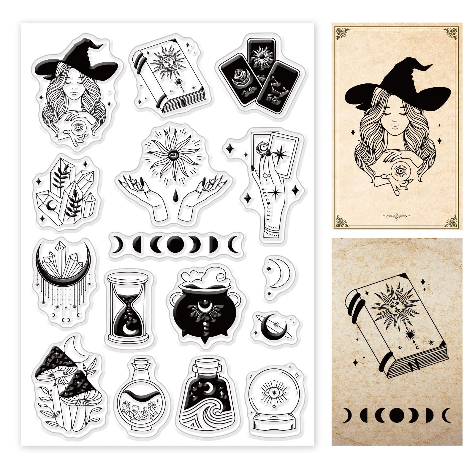 PH PandaHall Tarot Clear Stamp Set - Moon Witch Silicone Stamps for Card Making, DIY Scrapbooking & Photo Album Decoration (6.2x4.3 Inch) - Perfect for Journaling, Planner Decor & Handmade Greeting Cards