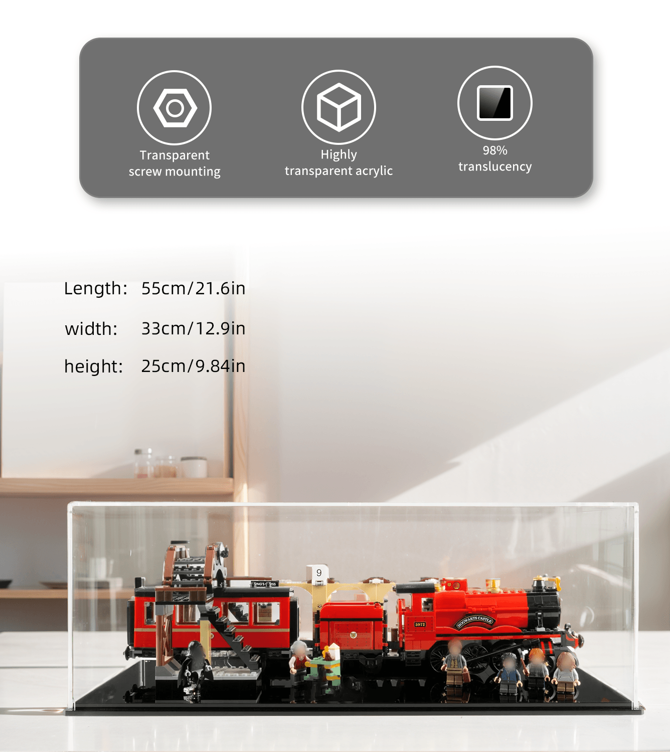 Lego Hogwarts Express 75955 Display Case - Premium Acrylic Showcase for Collectible Train Set - Perfect for Home Decor, Office Display & Gift for Harry Potter Fans