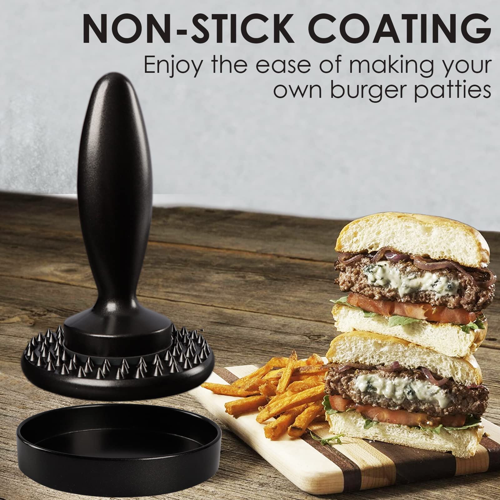 KAYCROWN Dual-Sided Burger Press & Meat Tenderizer - Stainless Steel Hamburger Patty Maker for Beef, Steak & Poultry - Perfect for BBQ, Grilling & Home Cooking