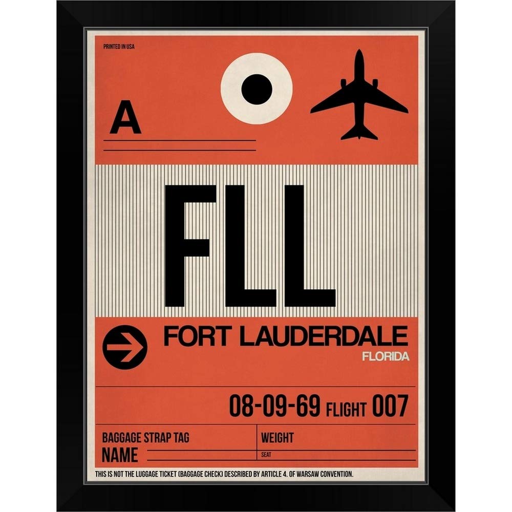 FLL Fort Lauderdale Luggage Tag - Black Framed Art Print | Florida Travel Souvenir & Home Decor | Perfect for Suitcases, Gifts & Beach House Wall Art