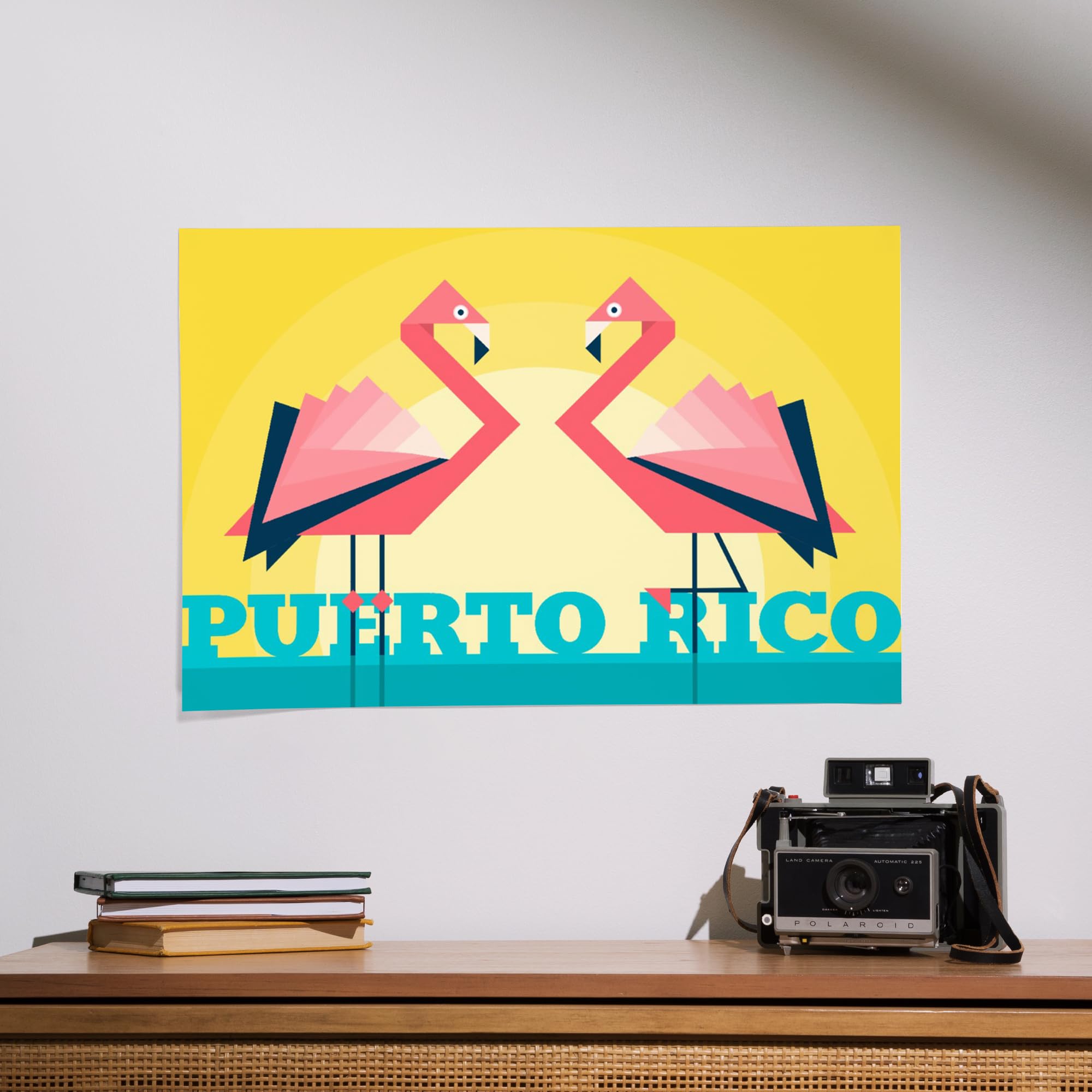 Lantern Press 16x24 Inch Giclee Print - Puerto Rico Flamingos Vector Geometric Wall Art - Perfect for Living Room, Bedroom & Office Decor