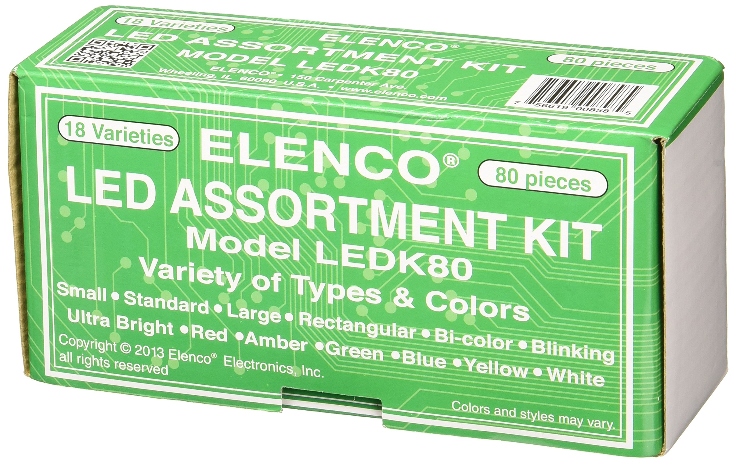 Elenco Electronics LEDK-80 80-Piece LED Component Kit with 5mm Diodes - Perfect for DIY Electronics, Arduino Projects & STEM Learning