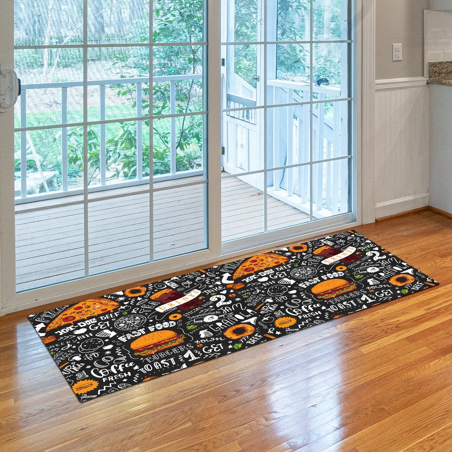 GUBIYU Artistic Fast Food Hamburger Kitchen Rugs - Non-Slip Rubber Backing, Colorful Floor Mats for Kitchen, Bathroom, Doorway Runner - Black 23.6x59 Inch - Perfect for Home, Office, and Commercial Spaces