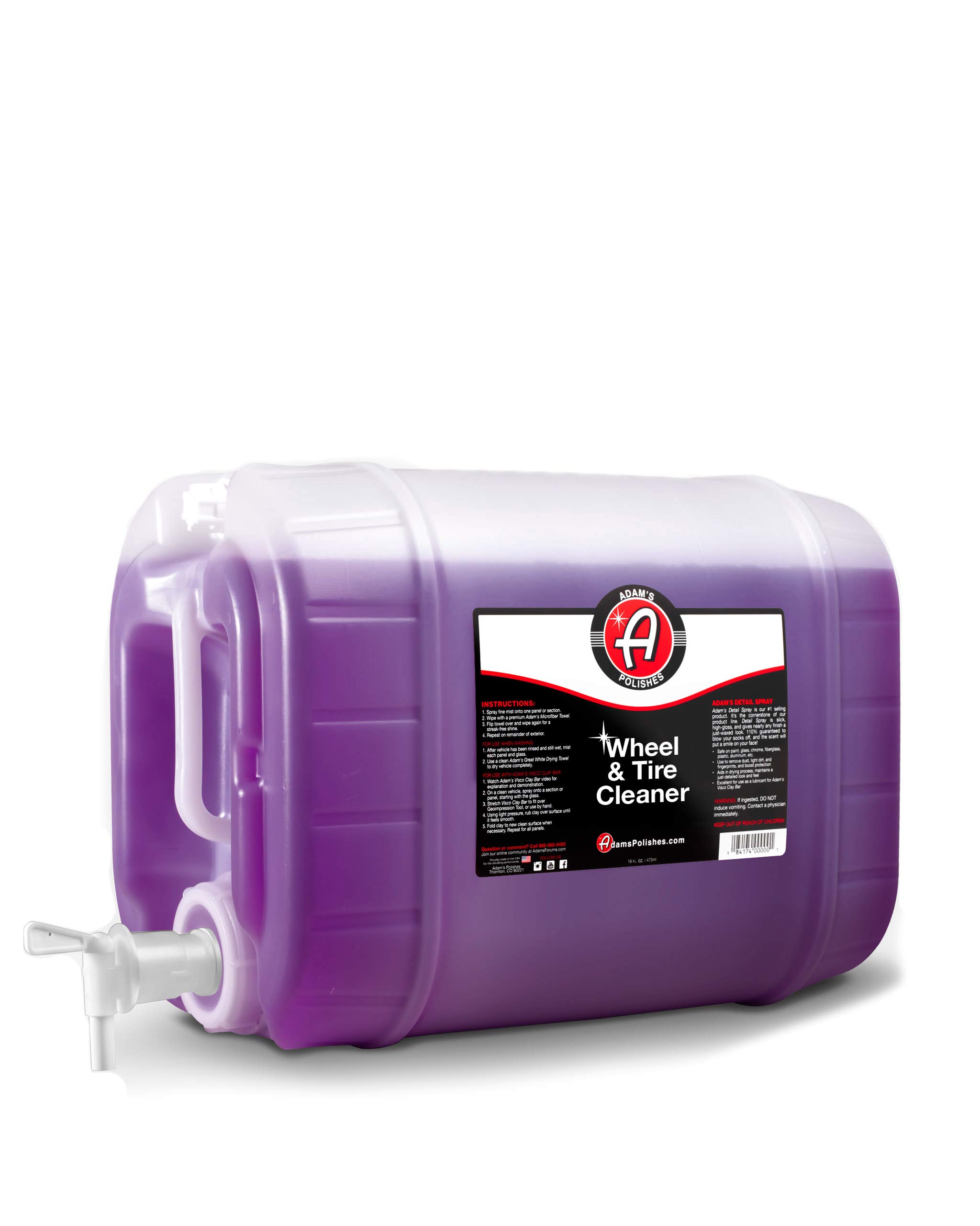 Adam’s Wheel & Tire Cleaner 5 Gallon – Professional All-in-One Tire & Wheel Cleaner Kit with Wheel Brush & Tire Brush | Car Wash Wheel Cleaning Spray for Car Detailing | Safe for Most Rim Finishes | Perfect for Auto Shops, DIY Enthusiasts & Mobile Detailing Services