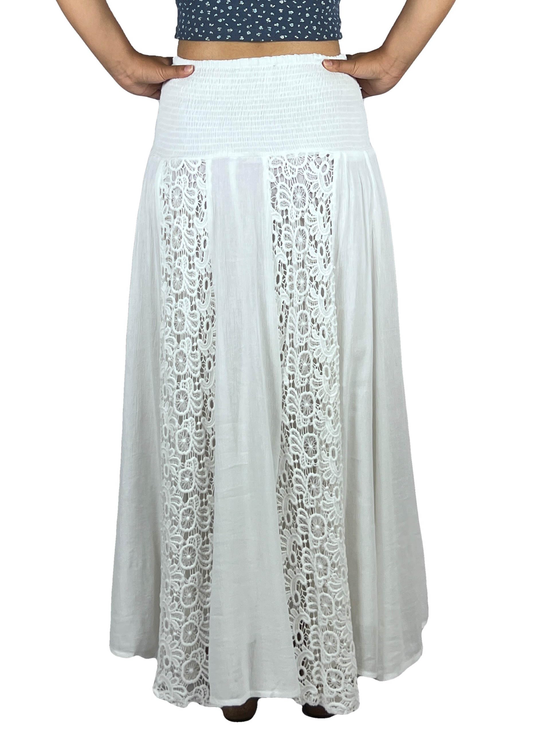 Agan Traders Women's Soft Rayon Smocked Elastic Waist Bohemian Long Skirt - Flowy Maxi Skirt for Spring 2025, Beach, Festival & Casual Wear