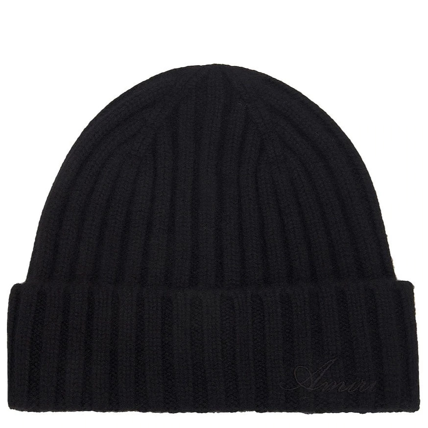 Amiri Black Cashmere Script Beanie - Luxury Winter Hat for Men & Women - Perfect for Cold Weather, Skiing & Outdoor Activities