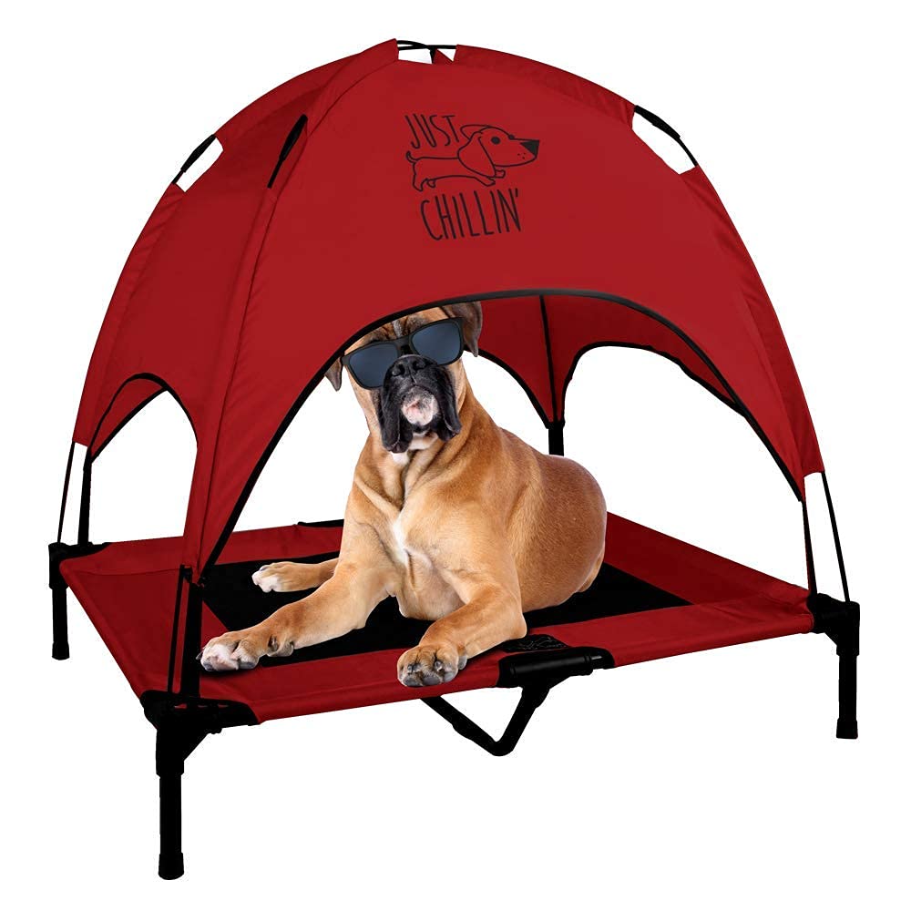 Floppy Dawg Elevated Dog Bed - Portable Cool Cot with Canopy for Indoor & Outdoor Use