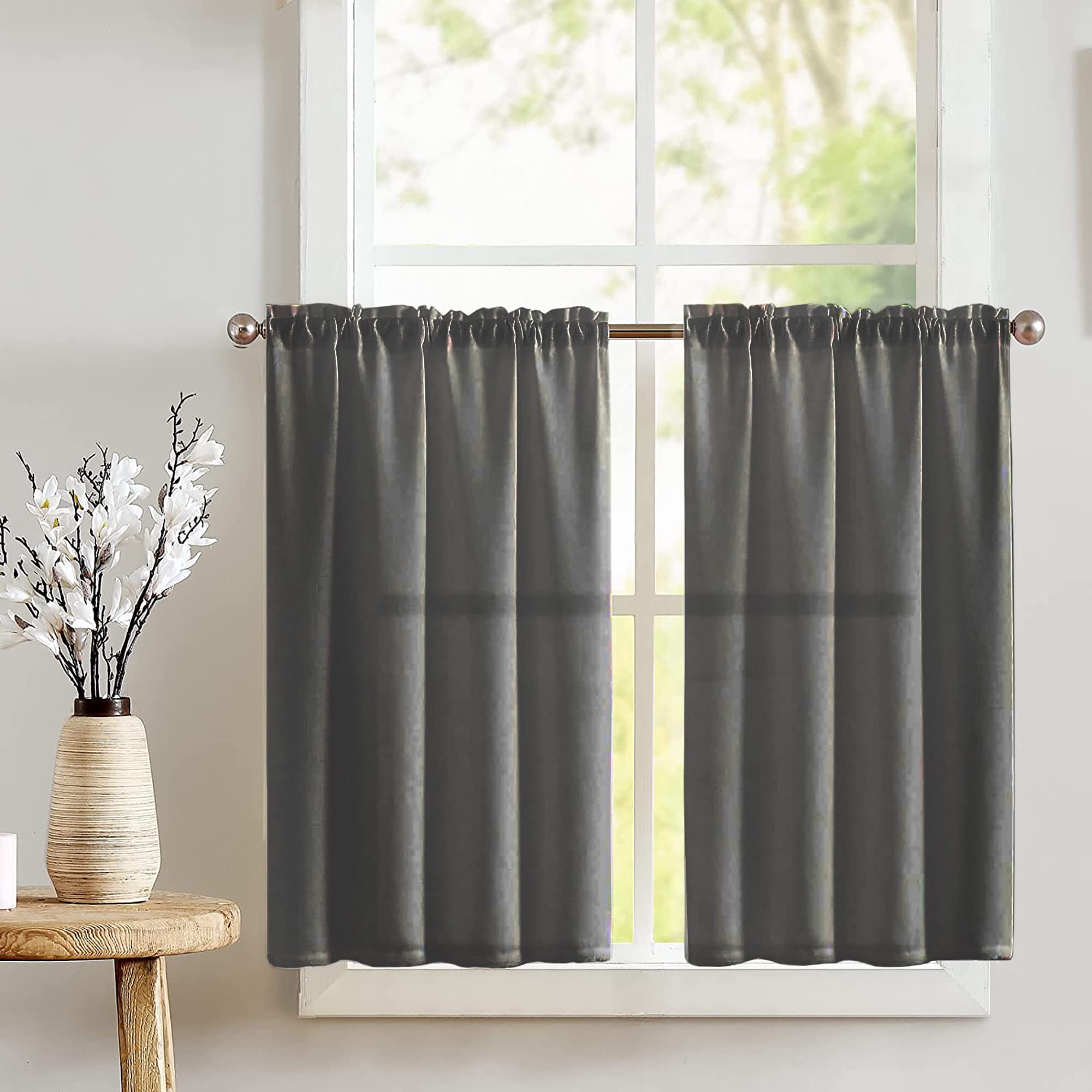 Premium 2-Piece Solid Poplin Tier Window Valance Set - Elegant Home Décor for Bedroom, Nursery & Kitchen (Charcoal) | Perfect for Adding Style to Windows & Enhancing Room Aesthetics