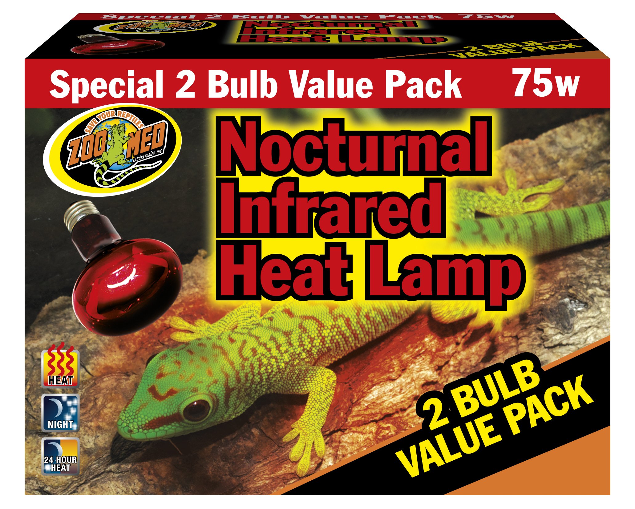 ZooMed Nocturnal Infrared Heat Lamp 75W - Reptile Heating Bulb for Nighttime Use in Terrariums, Snake Tanks & Amphibian Enclosures